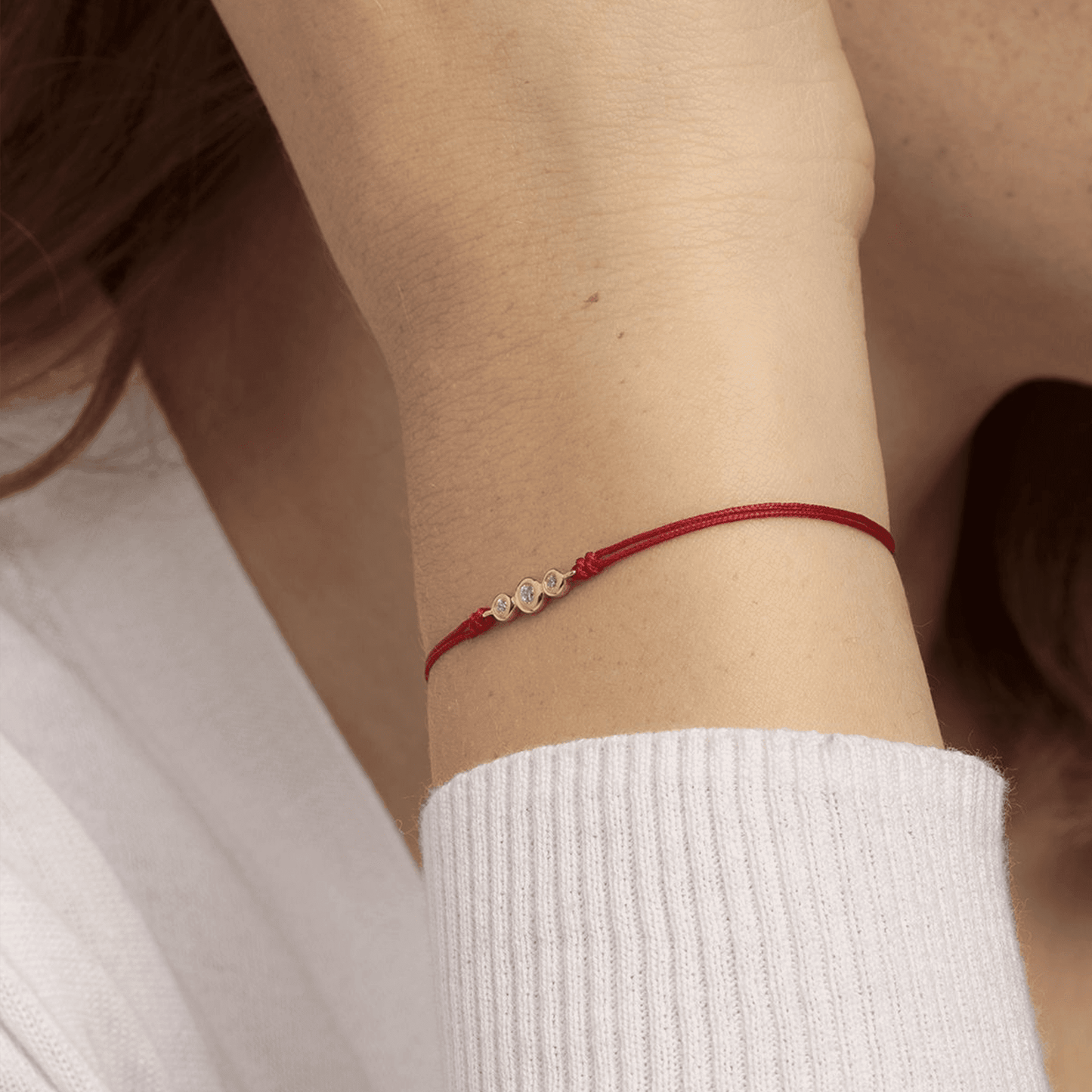 The Three of Us Diamond String of love - 14K Rose Gold Bracelet 14K Solid Gold