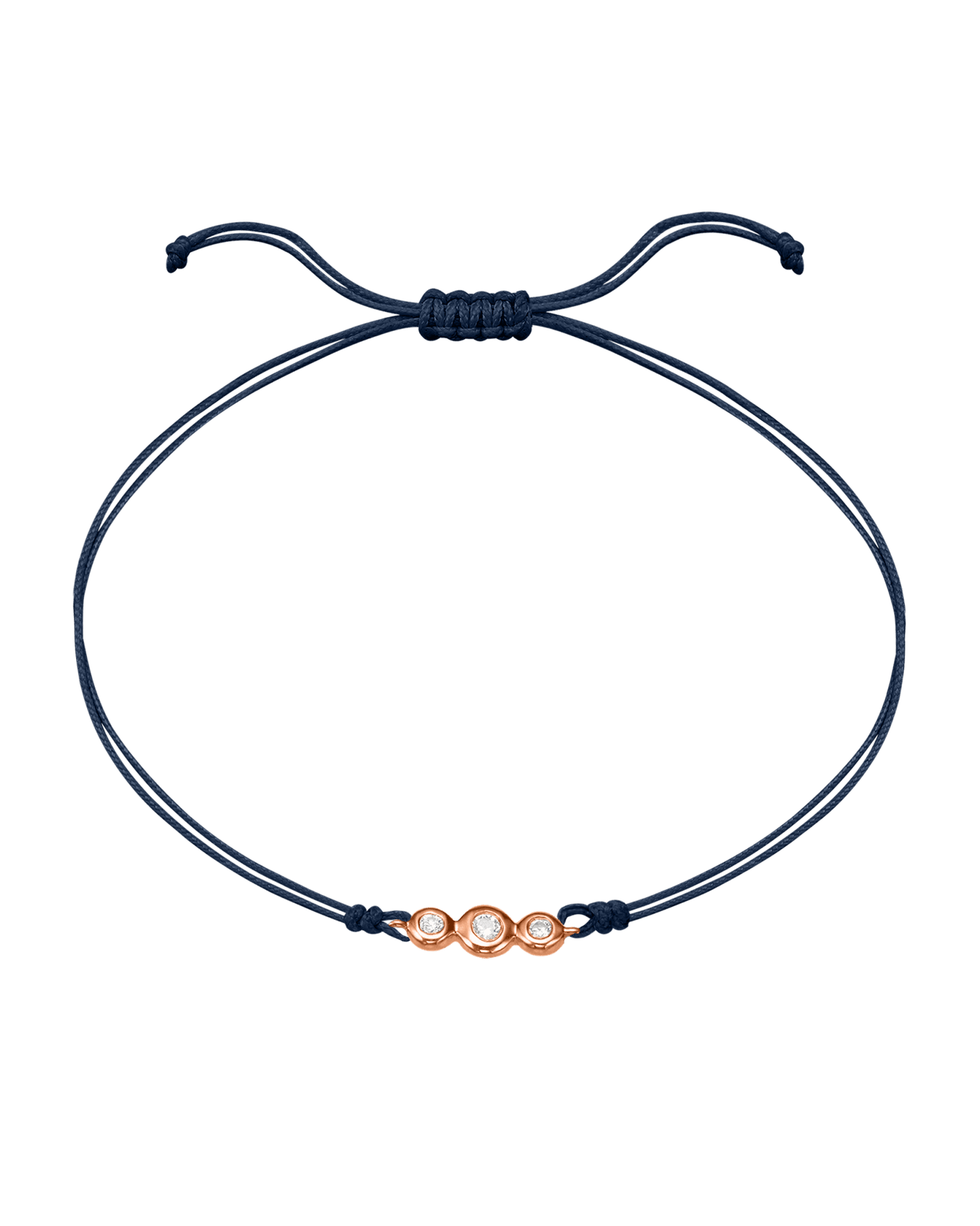 The Three of Us Diamond String of love - 14K Rose Gold Bracelet 14K Solid Gold Navy Blue