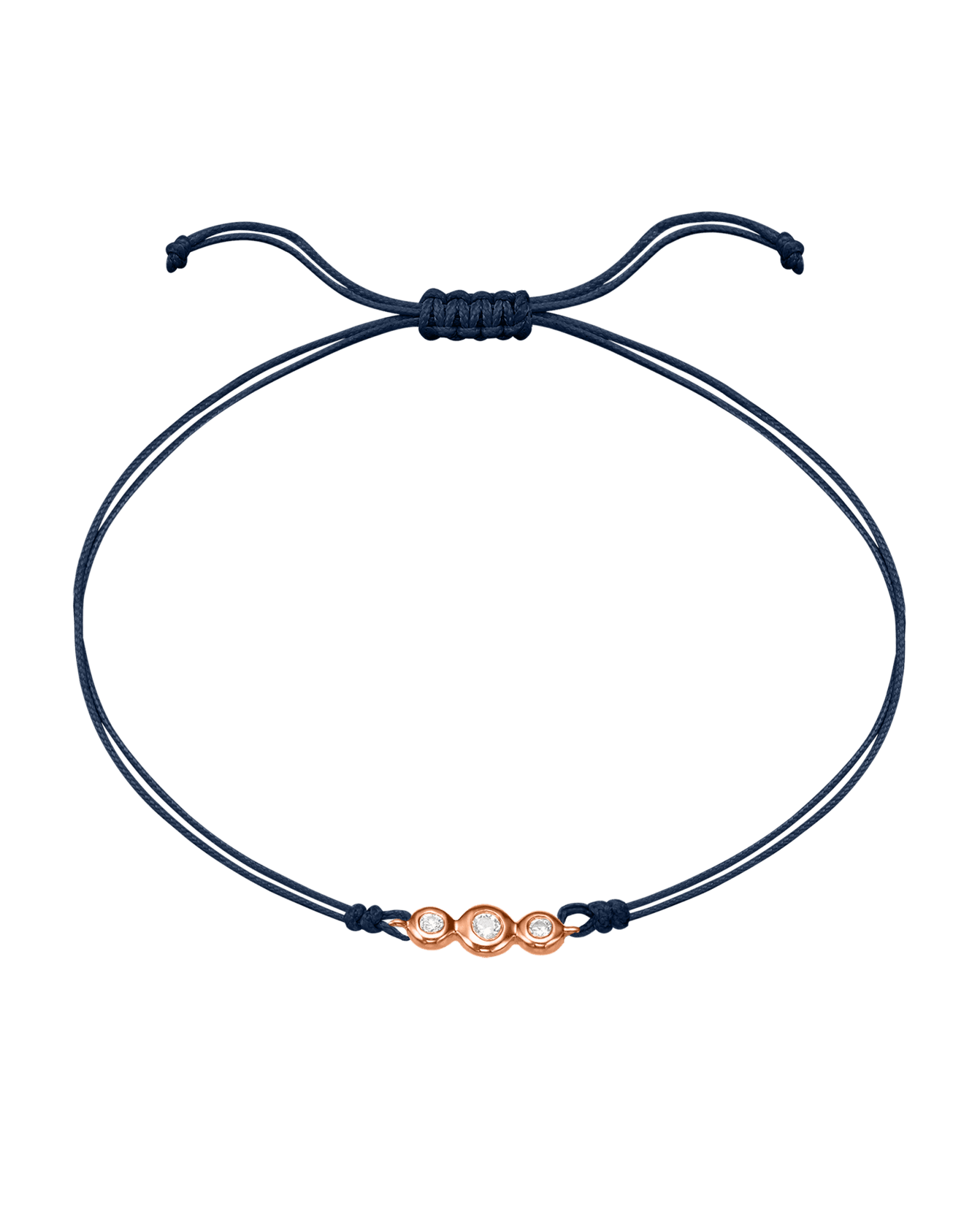 The Three of Us Diamond String of love - 14K Rose Gold Bracelet 14K Solid Gold Navy Blue