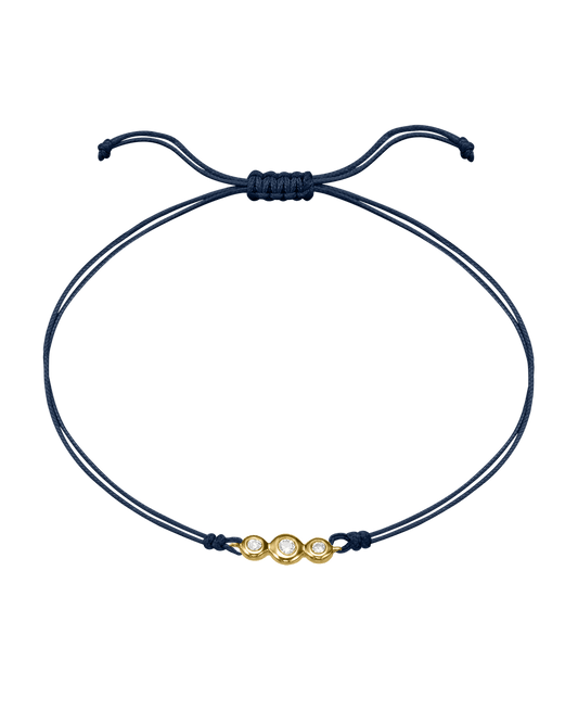 The Three of Us Diamond String of love - 14K Yellow Gold Bracelet 14K Solid Gold Navy Blue