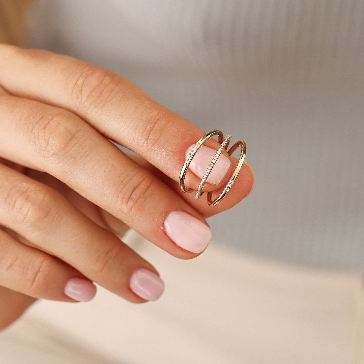 Three Diamonds Ring - 14K White Gold Rings 14K Solid Gold