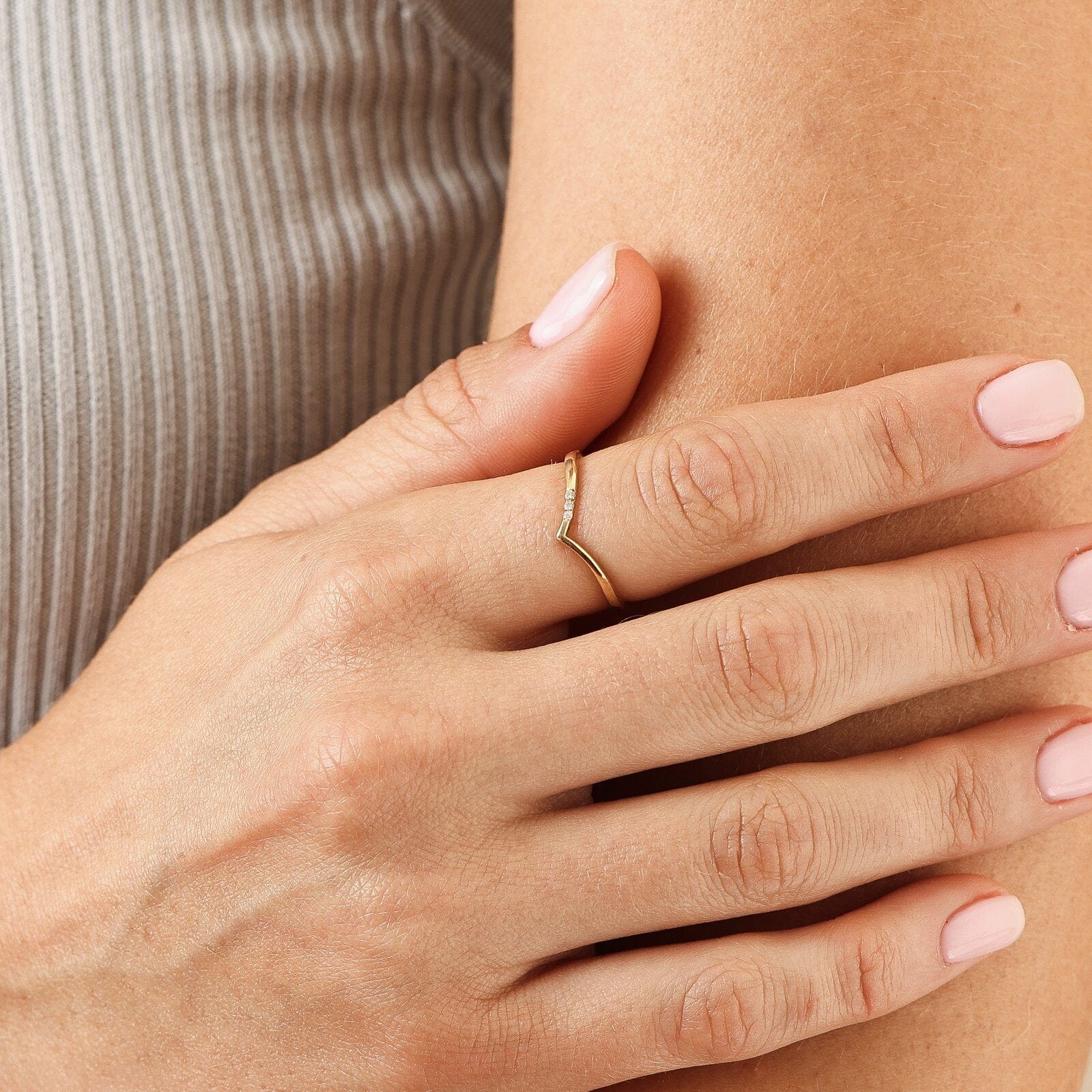 V Diamond Ring - 14K Yellow Gold Rings 14K Solid Gold