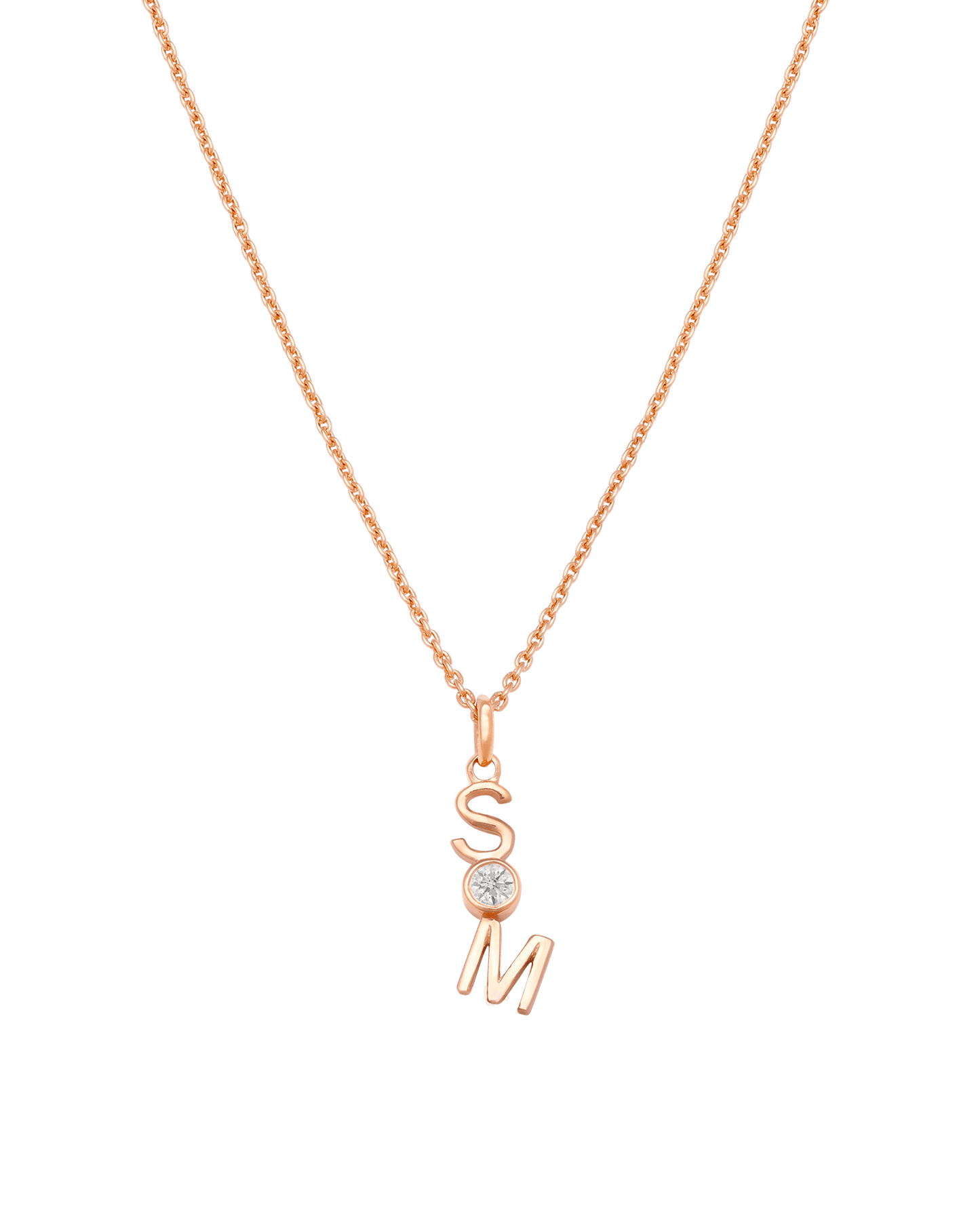 Verti Necklace - 18K Rose Vermeil Necklaces Gold Vermeil 1 Initial + 1 Diamond 14"-16" adjustable