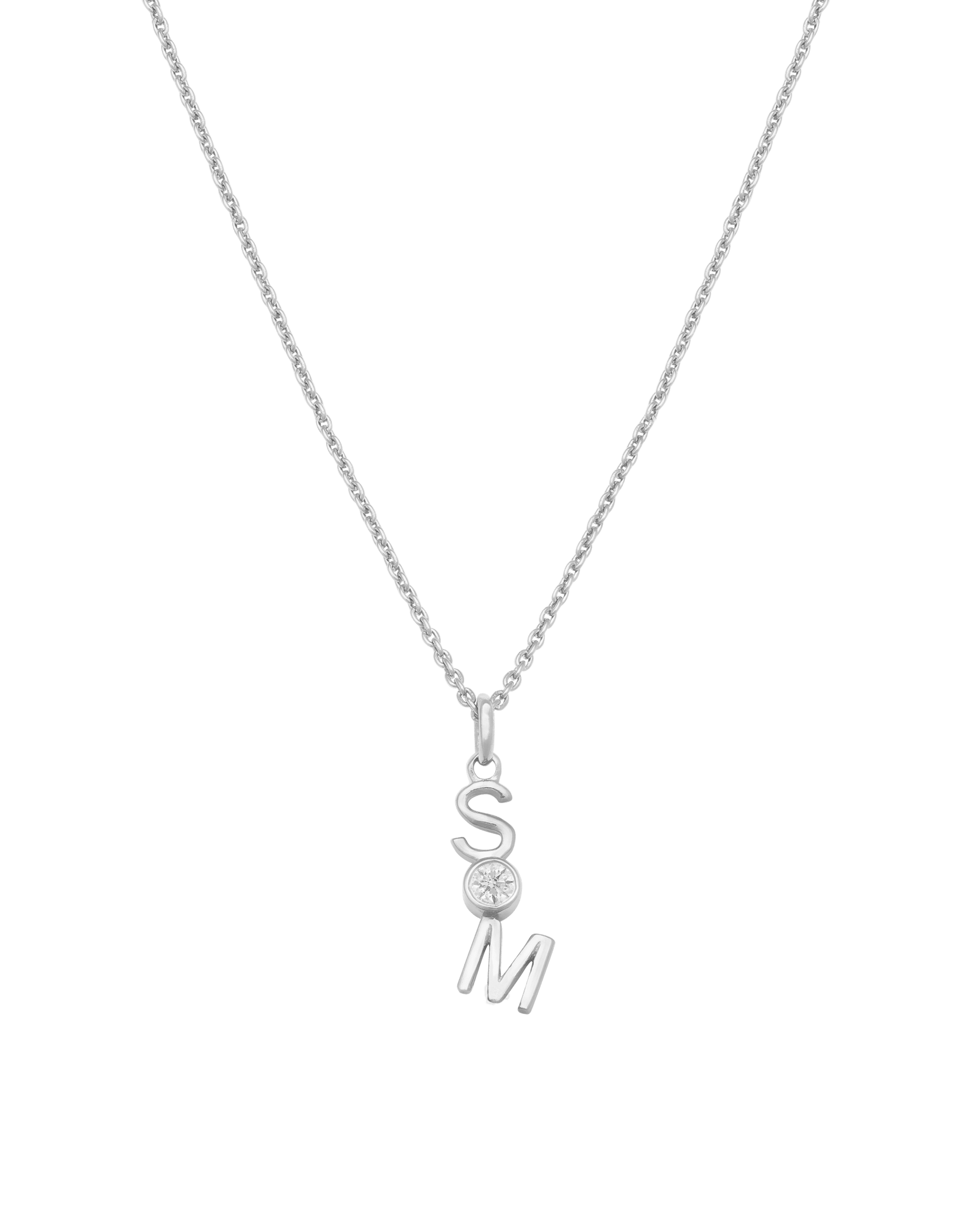 Verti Necklace - 925 Sterling Silver Necklaces 925 Silver 1 Initial + 1 Diamond 14"-16" adjustable