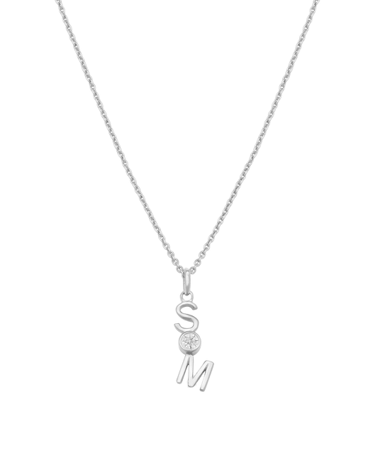 Verti Necklace - 925 Sterling Silver Necklaces 925 Silver 1 Initial + 1 Diamond 14"-16" adjustable
