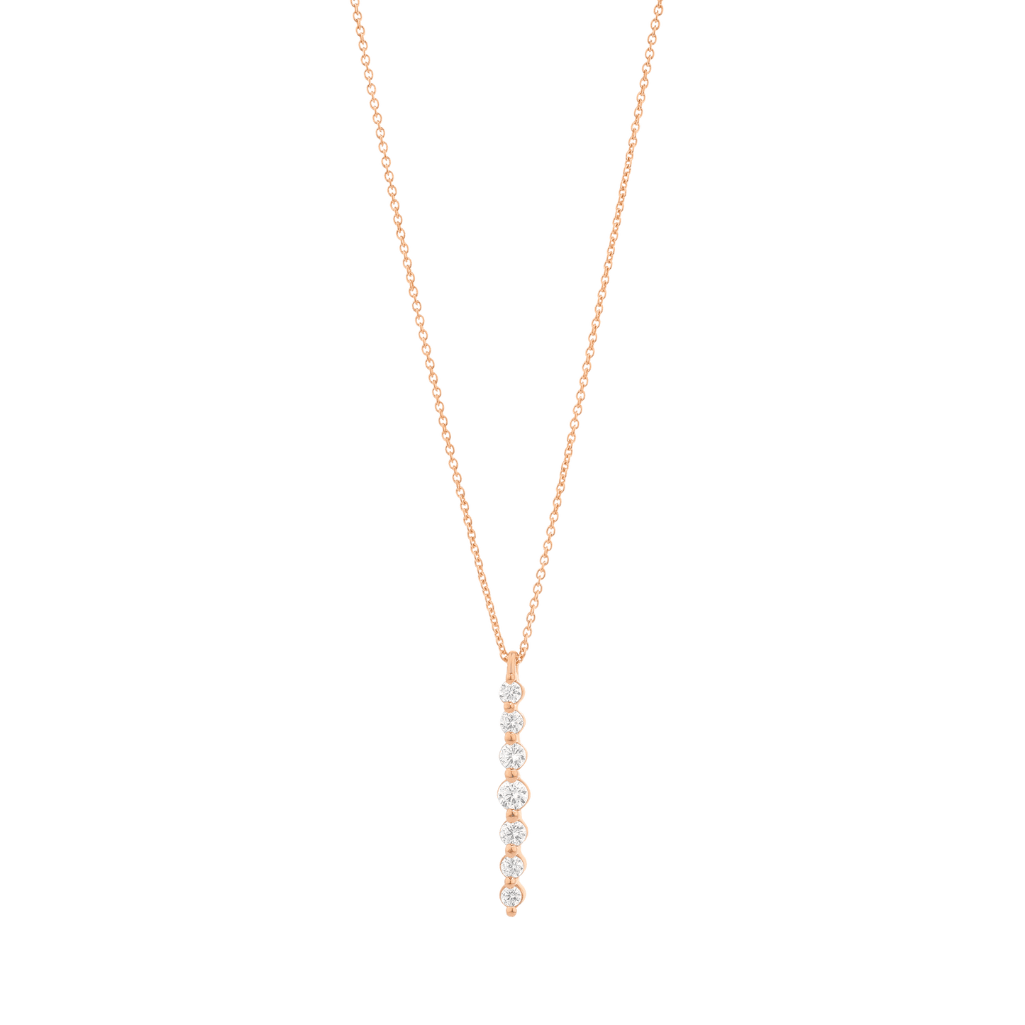 Vertical 7 Diamonds Bar Necklace - 14K Rose Gold Necklaces magal-dev