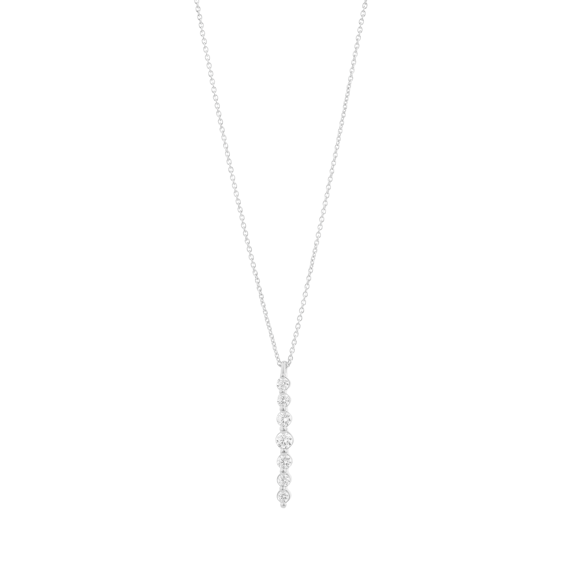 Vertical 7 Diamonds Bar Necklace - 14K White Gold Necklaces magal-dev