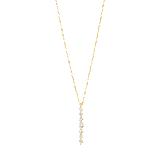 Vertical 7 Diamonds Bar Necklace - 14K Yellow Gold Necklaces magal-dev