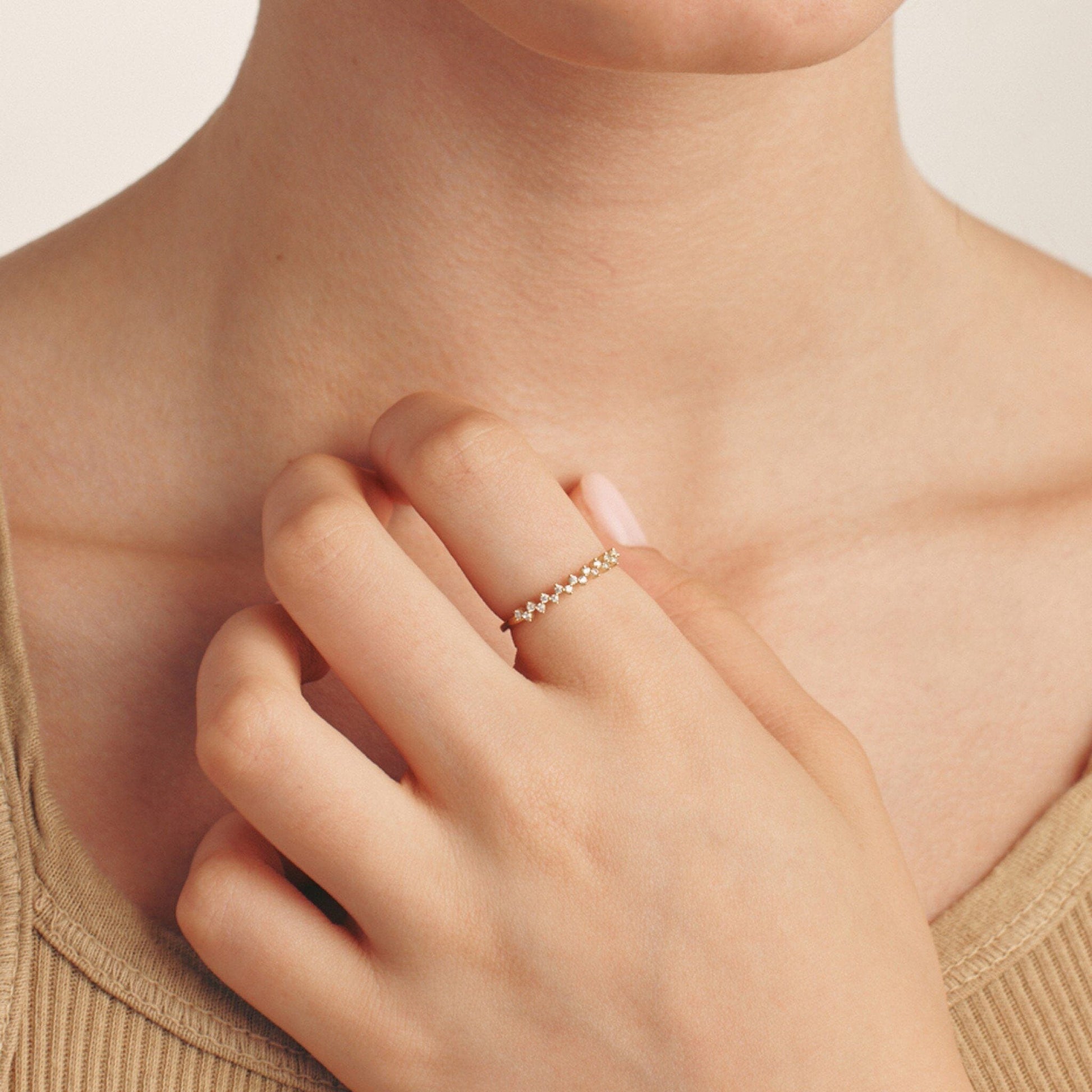 Zig Zag Diamond Ring - 14K White Gold Rings 14K Solid Gold