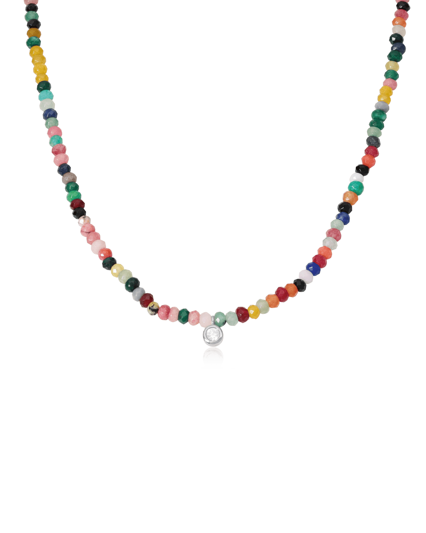 Watermelon Gemstone & Diamond Necklace - 14K White Gold Necklaces magal-dev Small: 0.03ct 16" 