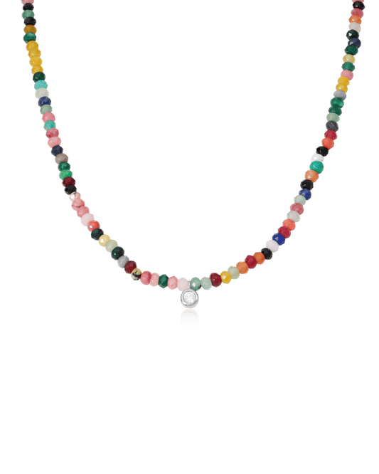 Watermelon Gemstone & Diamond Necklace - 14K White Gold Necklaces magal-dev Small: 0.03ct 16" 