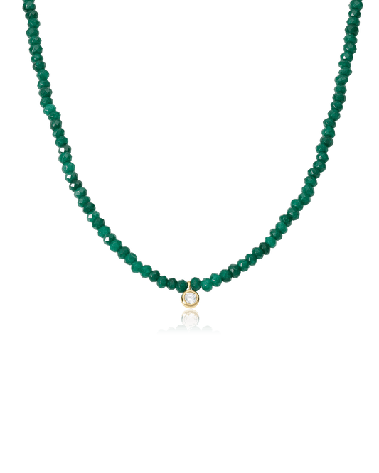 Green Jade and Diamond Necklace - 14K White Gold Necklaces magal-dev Green Jade Gemstones Small: 0.03ct 16"