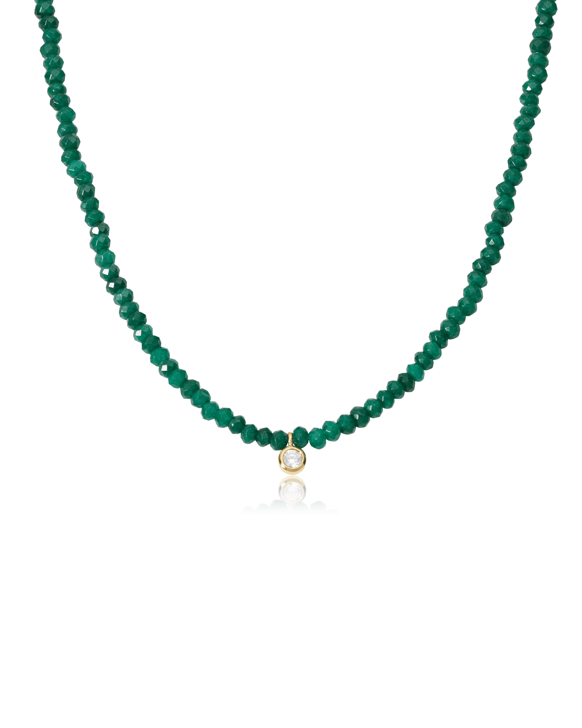 Green Jade and Diamond Necklace - 14K Yellow Gold Necklaces magal-dev Green Jade Gemstones Small: 0.03ct 16"