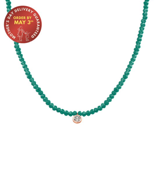 Emerald Gemstone & Diamond Necklace - 14K Rose Gold Necklaces 14K Solid Gold 