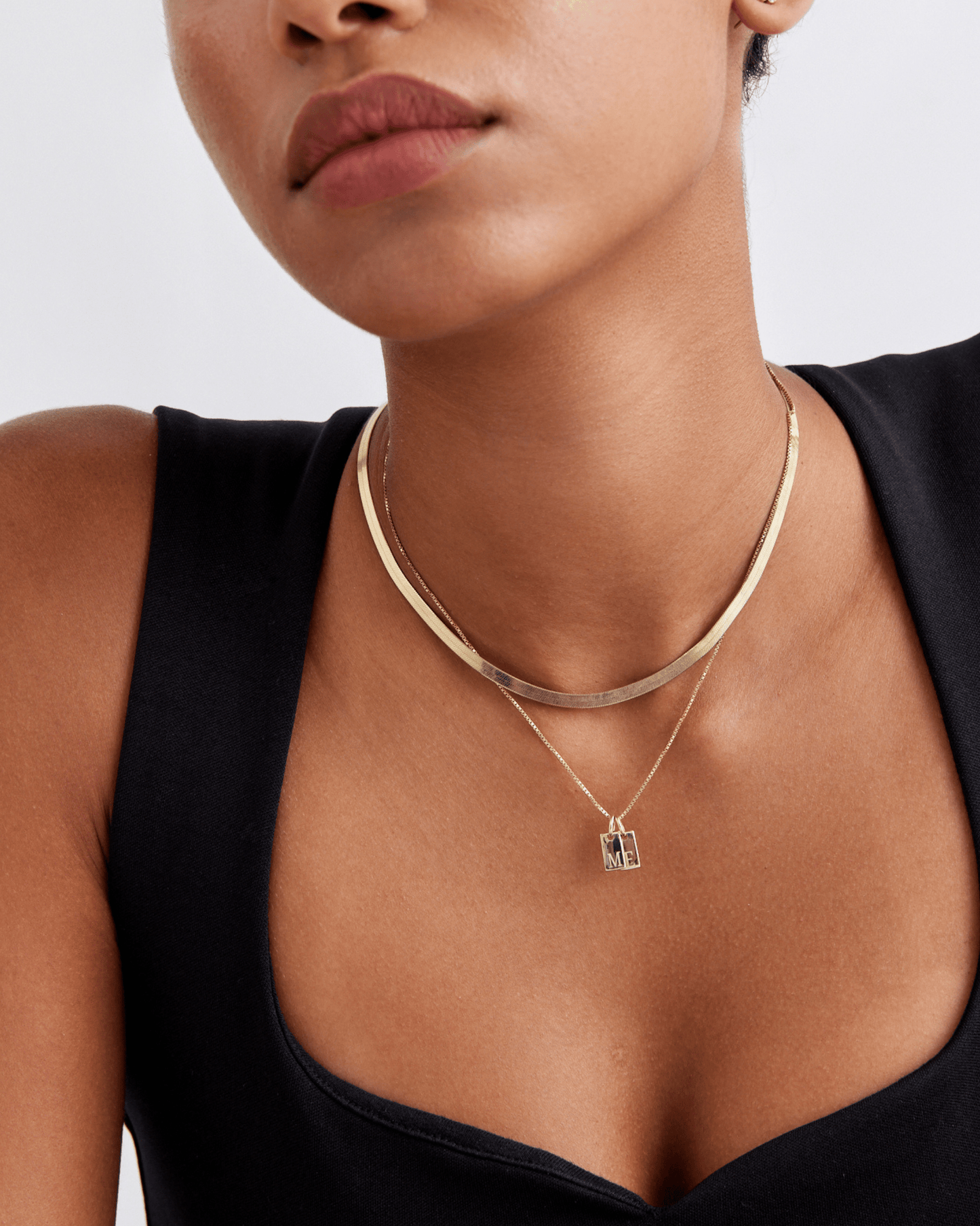 Set of Initial Mini Dogtag & Herringbone Chain Necklaces - 18K Gold Vermeil Necklaces magal-dev 