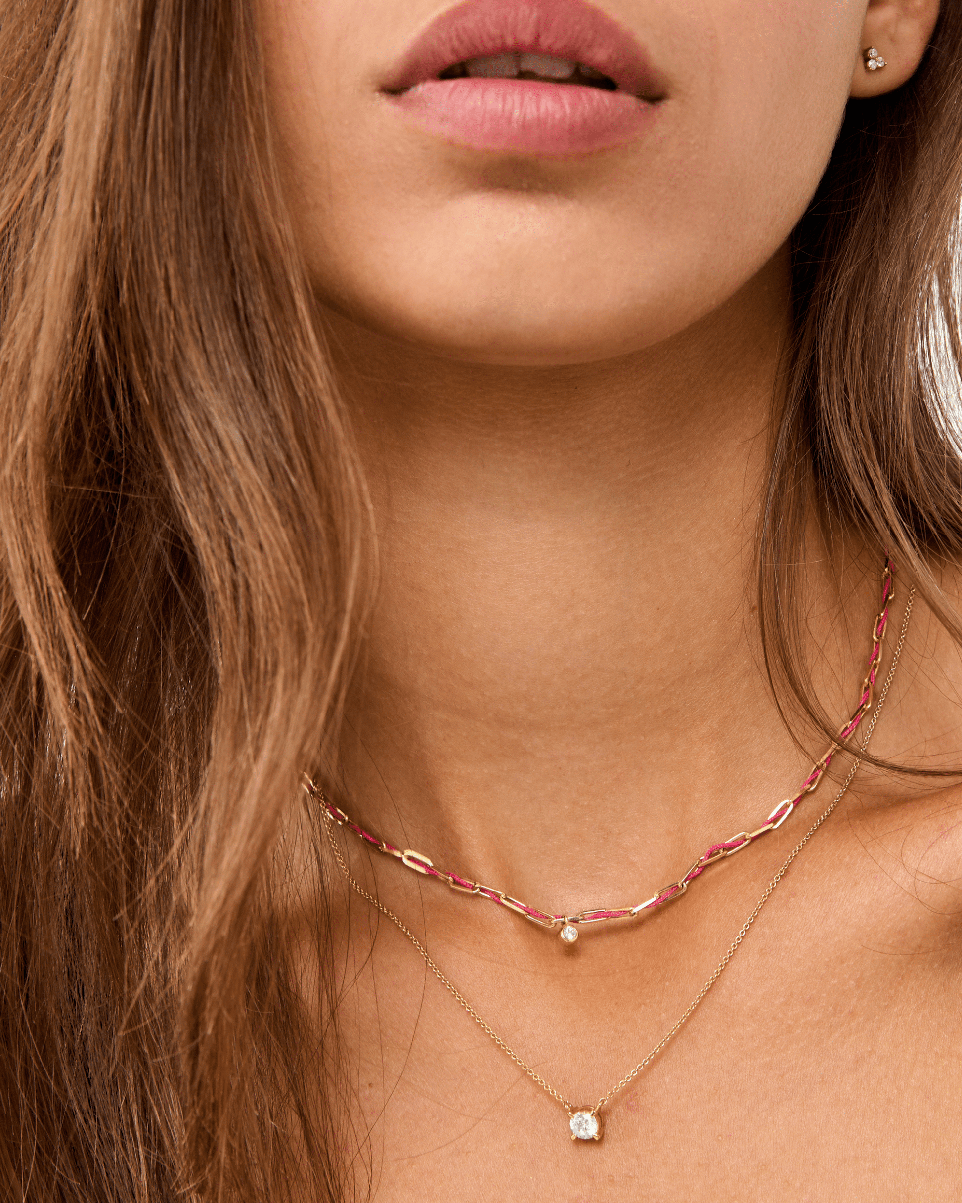 Set of Twine Diamond & Round Solitaire Diamond Necklaces - 18K Rose Vermeil Necklaces magal-dev 