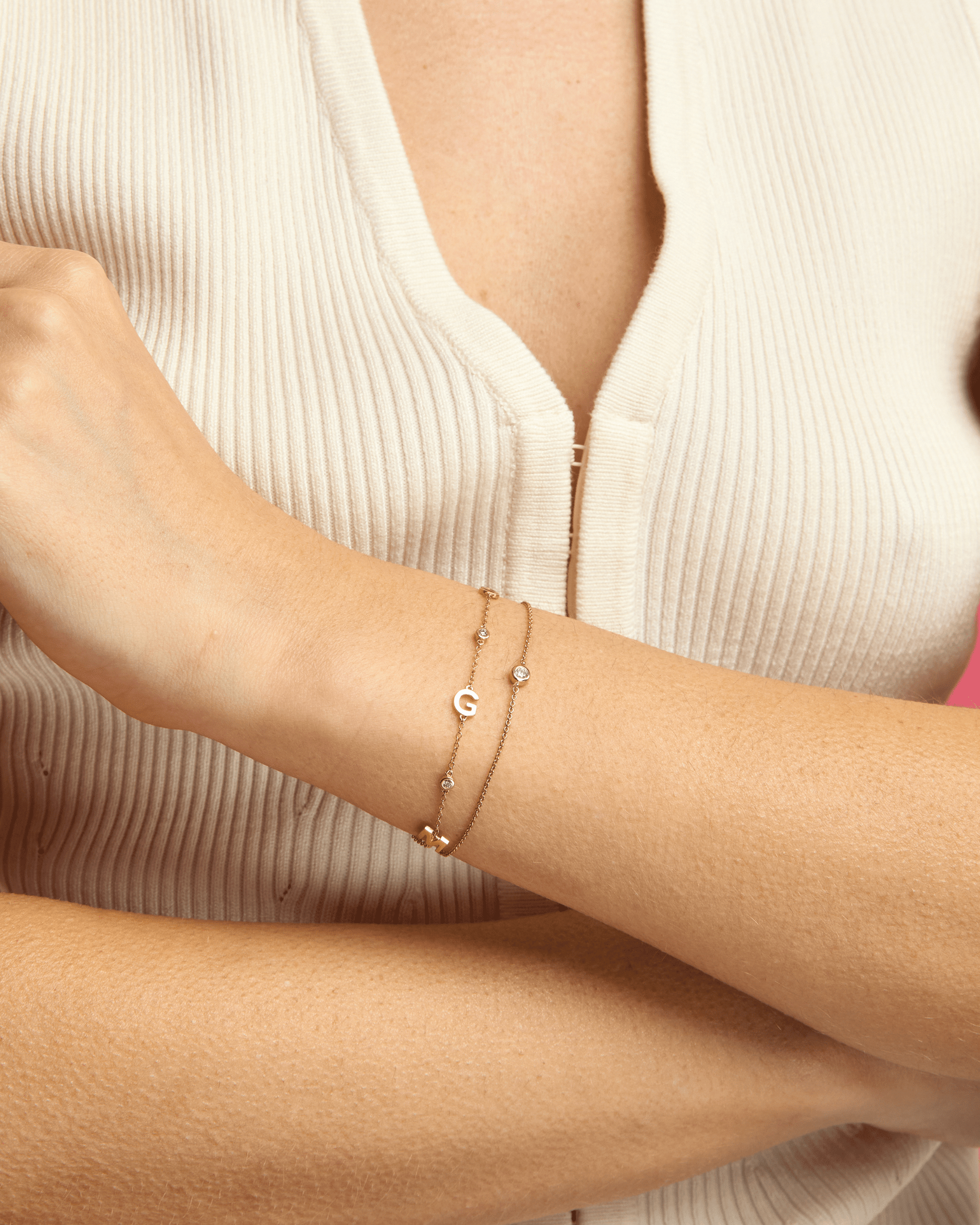 Set of Initial Bracelet with Diamonds & Chain of Love Bracelets - 14K Yellow Gold Bracelets magal-dev 