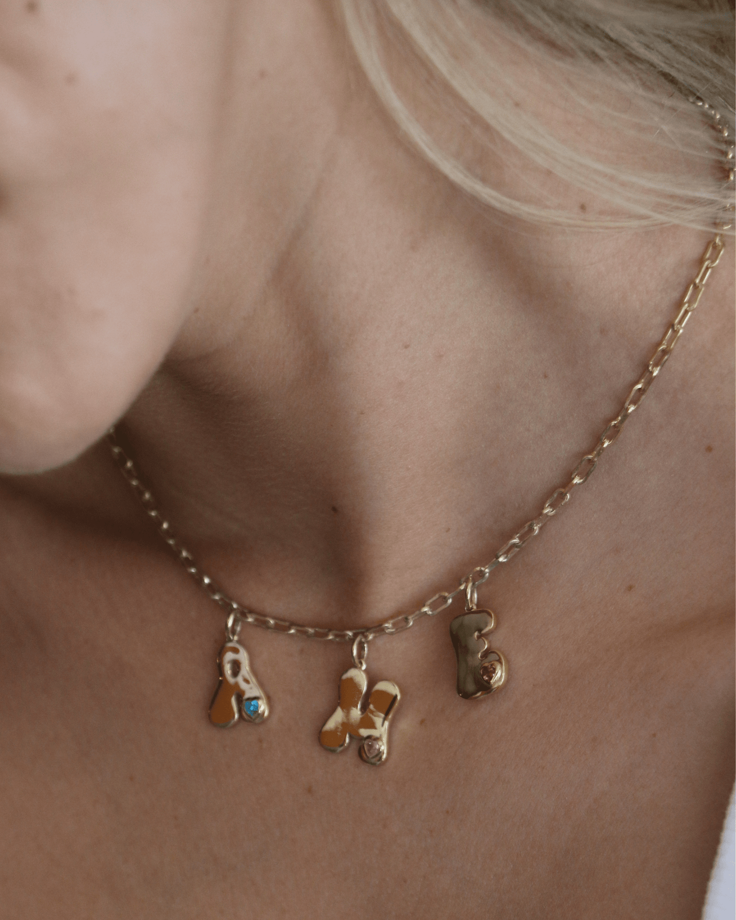 Retro Initial Charms Necklace - 18K Rose Vermeil Necklaces magal-dev 