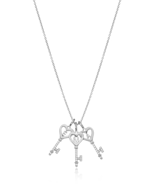 Key To My Heart Necklace with Diamond - 925 Sterling Silver Necklaces magal-dev 1 Key 16" 
