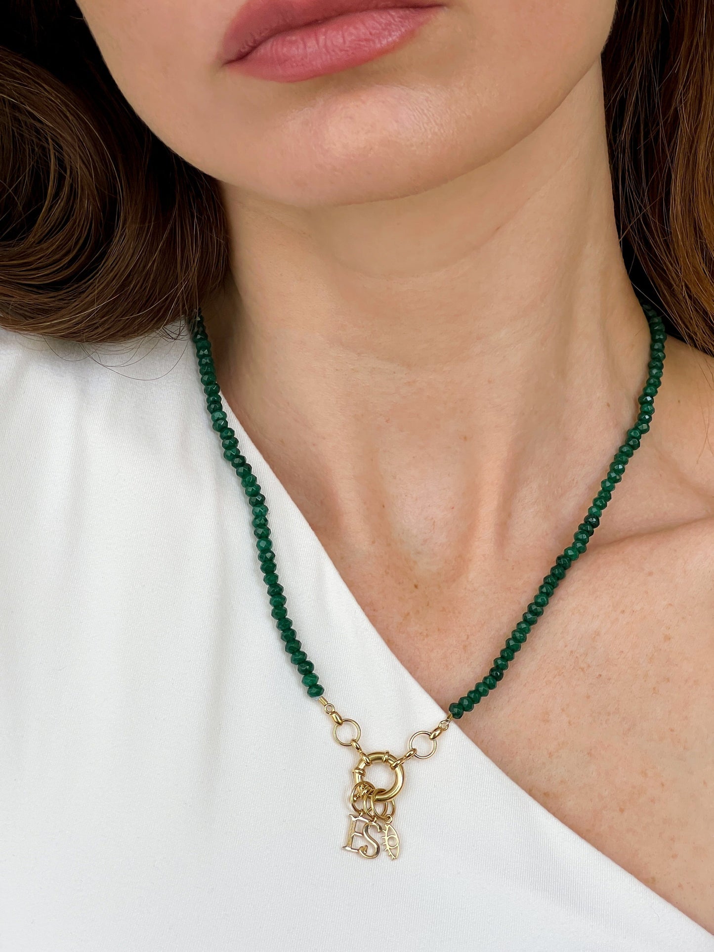 Green Jade Charm Lock Necklace - 18K Rose Vermeil Necklaces magal-dev 
