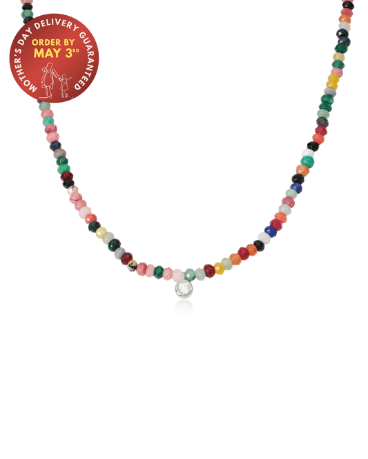 Watermelon Gemstone & Diamond Necklace - 14K White Gold Necklaces magal-dev 