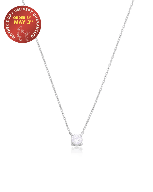 Round Solitaire Diamond Necklace - 925 Sterling Silver Necklaces magal-dev 