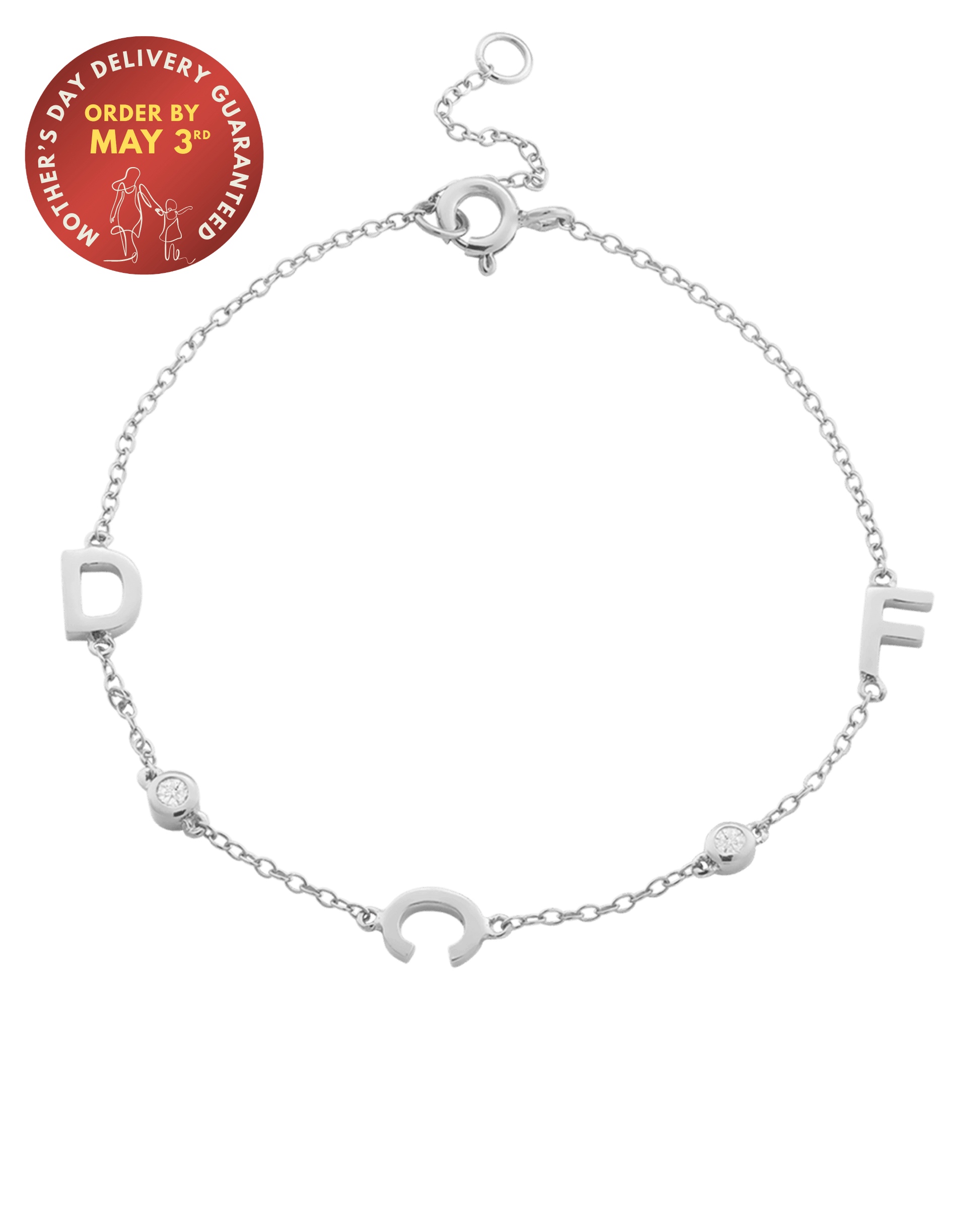 Initial Bracelet with Diamonds - 925 Sterling Silver Bracelets magal-dev 