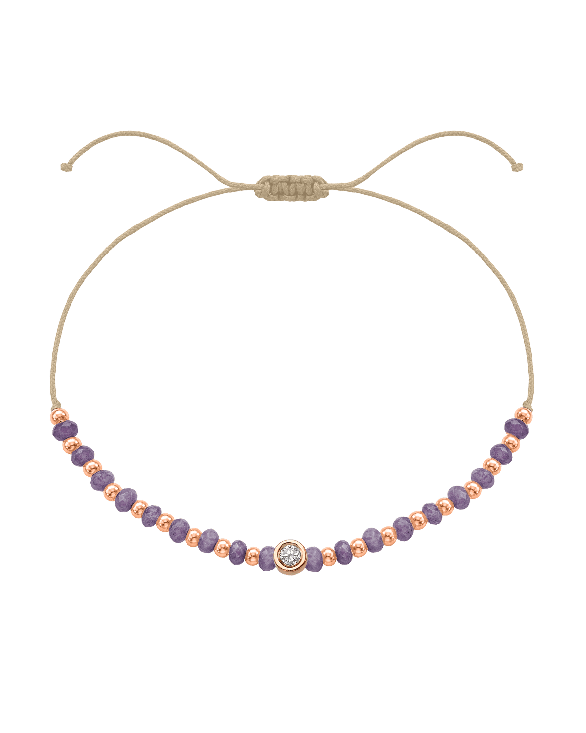 Amethyst Gemstone String of Love Bracelet for Tranquility - 14K Rose Gold Bracelets magal-dev Beige Medium: 0.04ct 