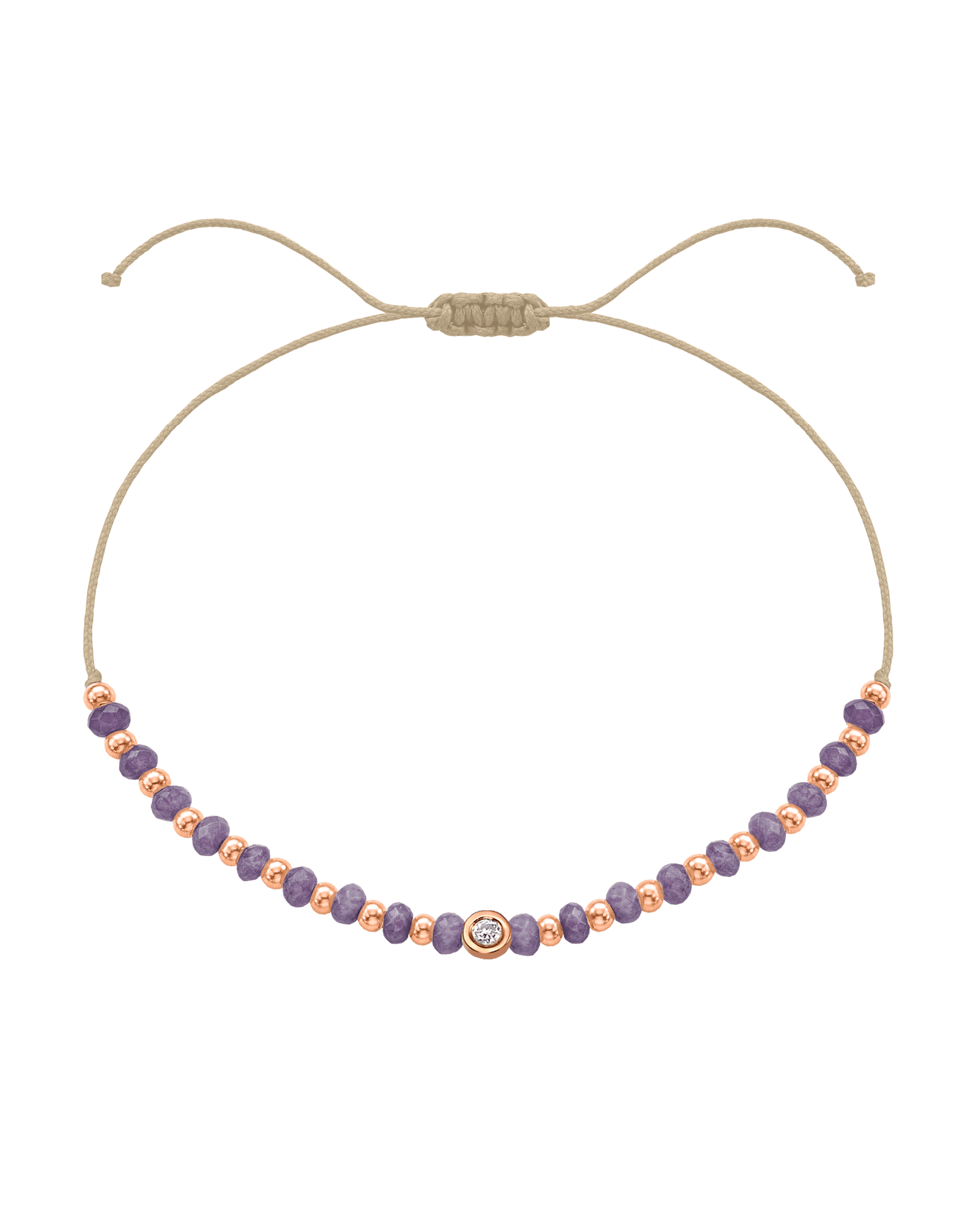 Amethyst Gemstone String of Love Bracelet for Tranquility - 14K Rose Gold Bracelets magal-dev Beige Small: 0.03ct 