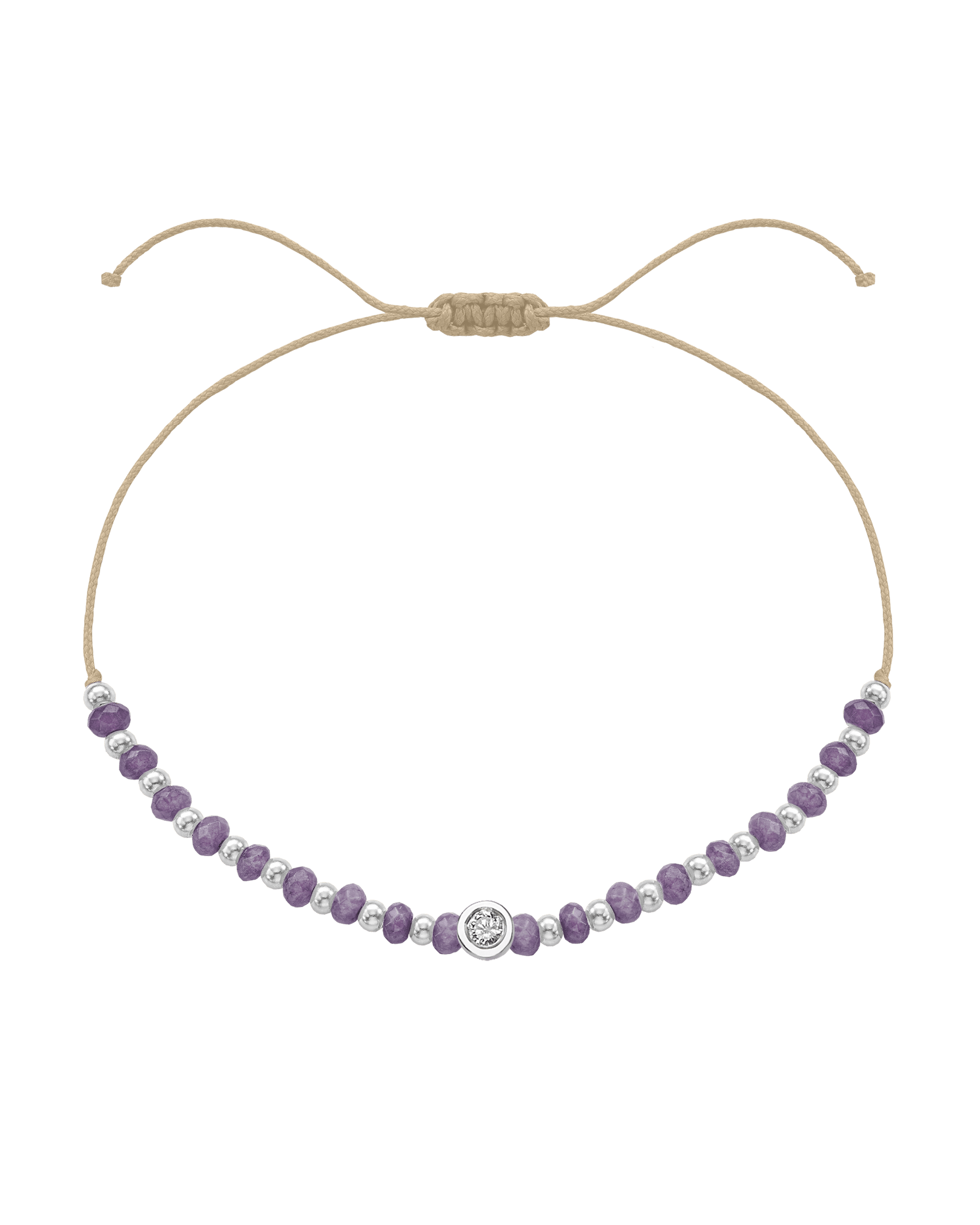 Amethyst Gemstone String of Love Bracelet for Tranquility - 14K White Gold Bracelets magal-dev Beige Medium: 0.04ct 