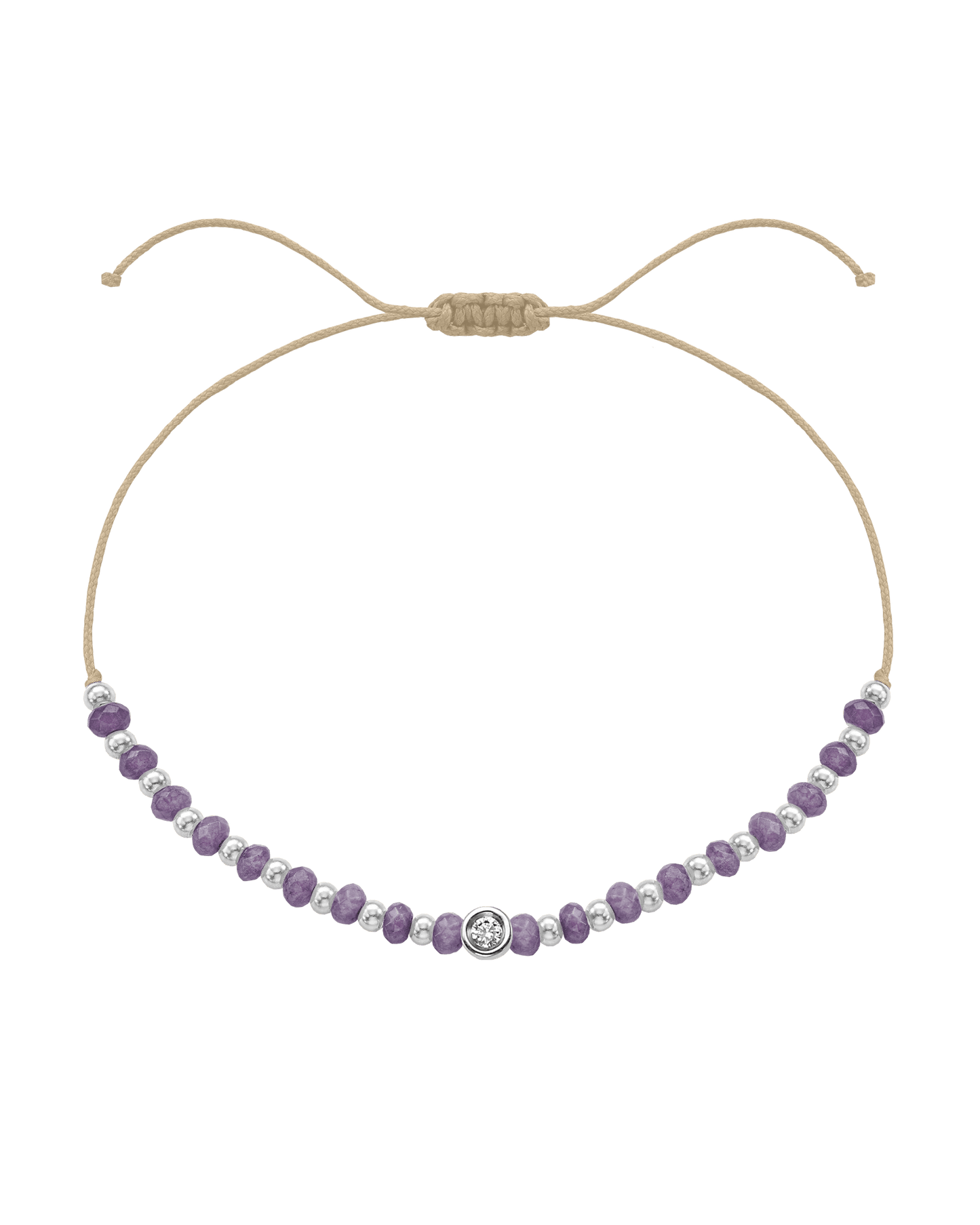 Amethyst Gemstone String of Love Bracelet for Tranquility - 14K White Gold Bracelets magal-dev Beige Small: 0.03ct 