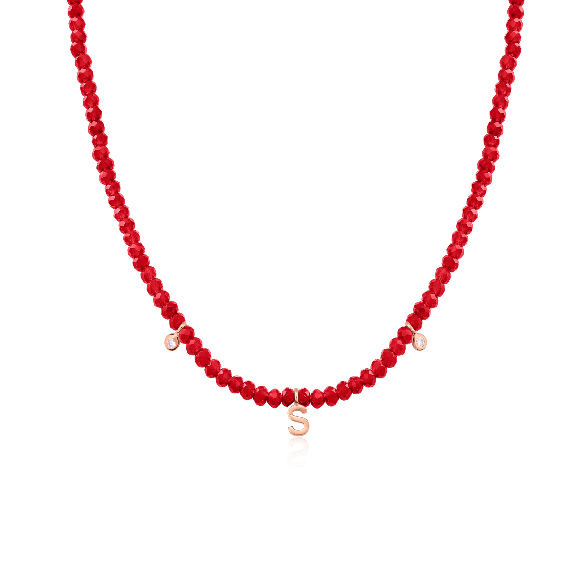 Alexis Necklace - 18K Rose Vermeil Necklaces Gold Vermeil Natural Red Jade 14" - Collar 