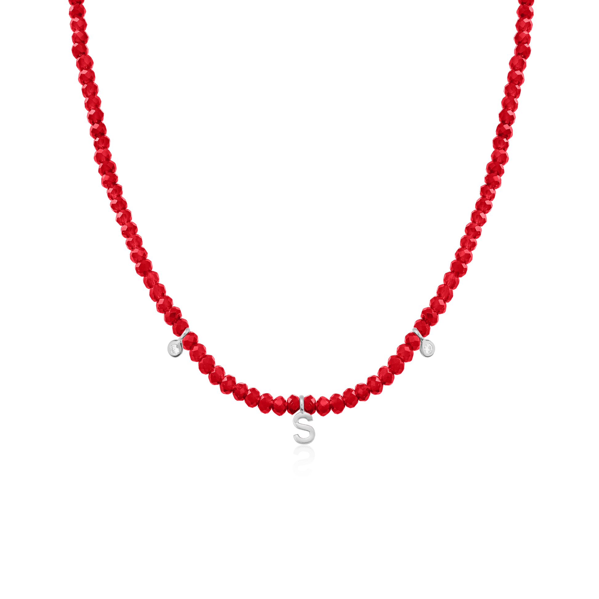 Alexis Necklace - 14K White Gold Necklaces magal-dev Natural Red Jade 14" - Collar 