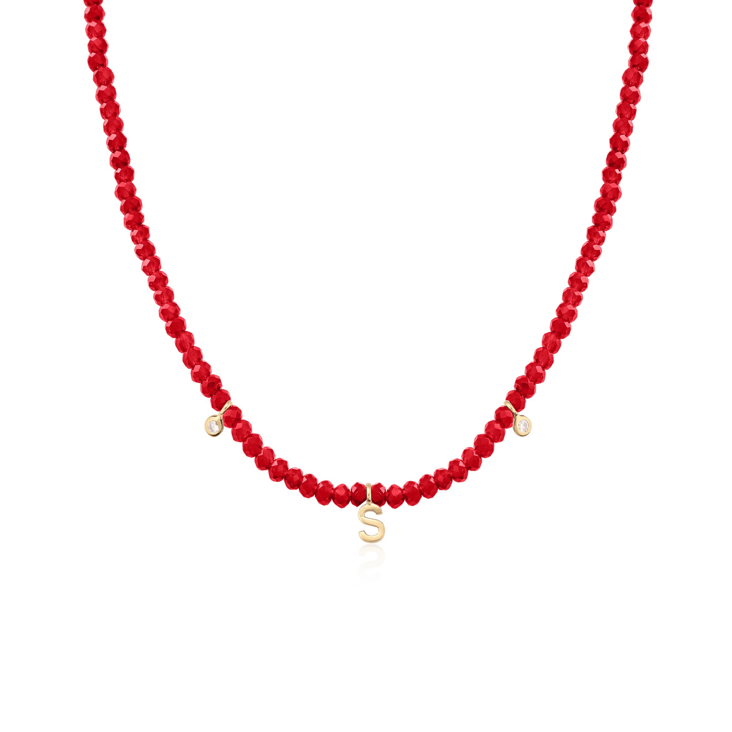Alexis Necklace - 14K Yellow Gold Necklaces magal-dev Natural Red Jade 14" - Collar 