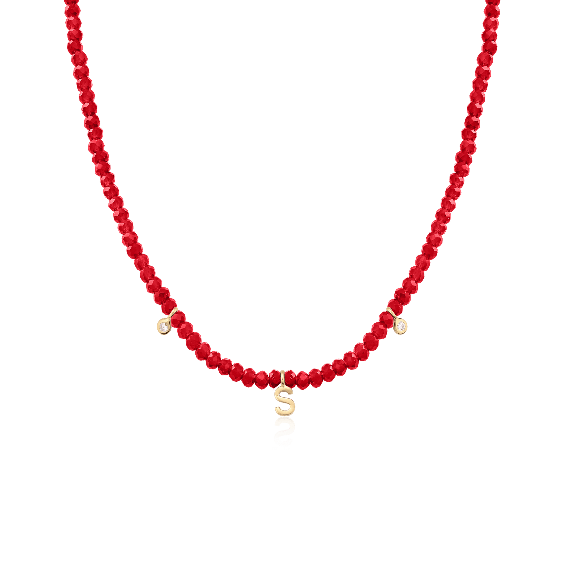 Alexis Necklace - 14K Yellow Gold Necklaces magal-dev Natural Red Jade 14" - Collar 