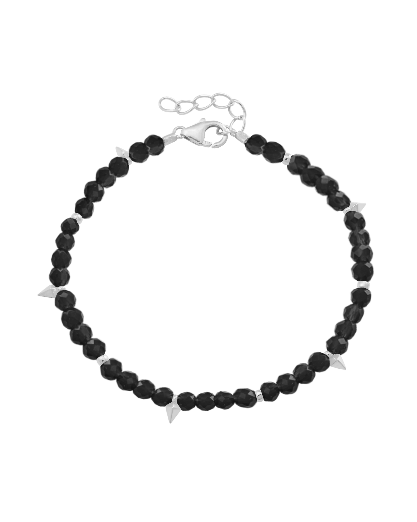 Beaded Gemstone Bracelet - 925 Sterling Silver Bracelets magal-dev Glass Beads Black Spinnel 6" + 1" (S-M wrist) 
