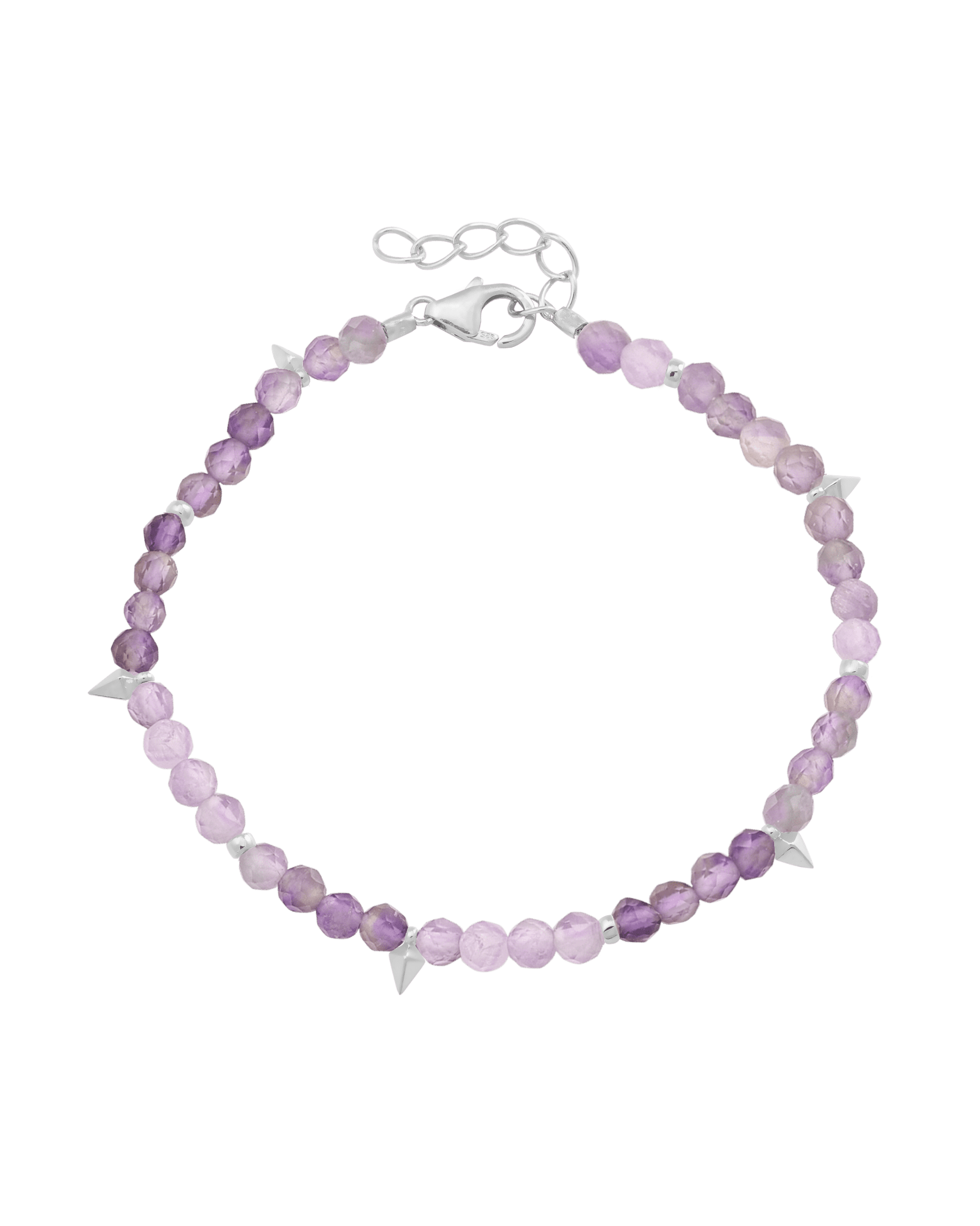 Beaded Gemstone Bracelet - 925 Sterling Silver Bracelets magal-dev Natural Purple Amethyst 6" + 1" (S-M wrist) 