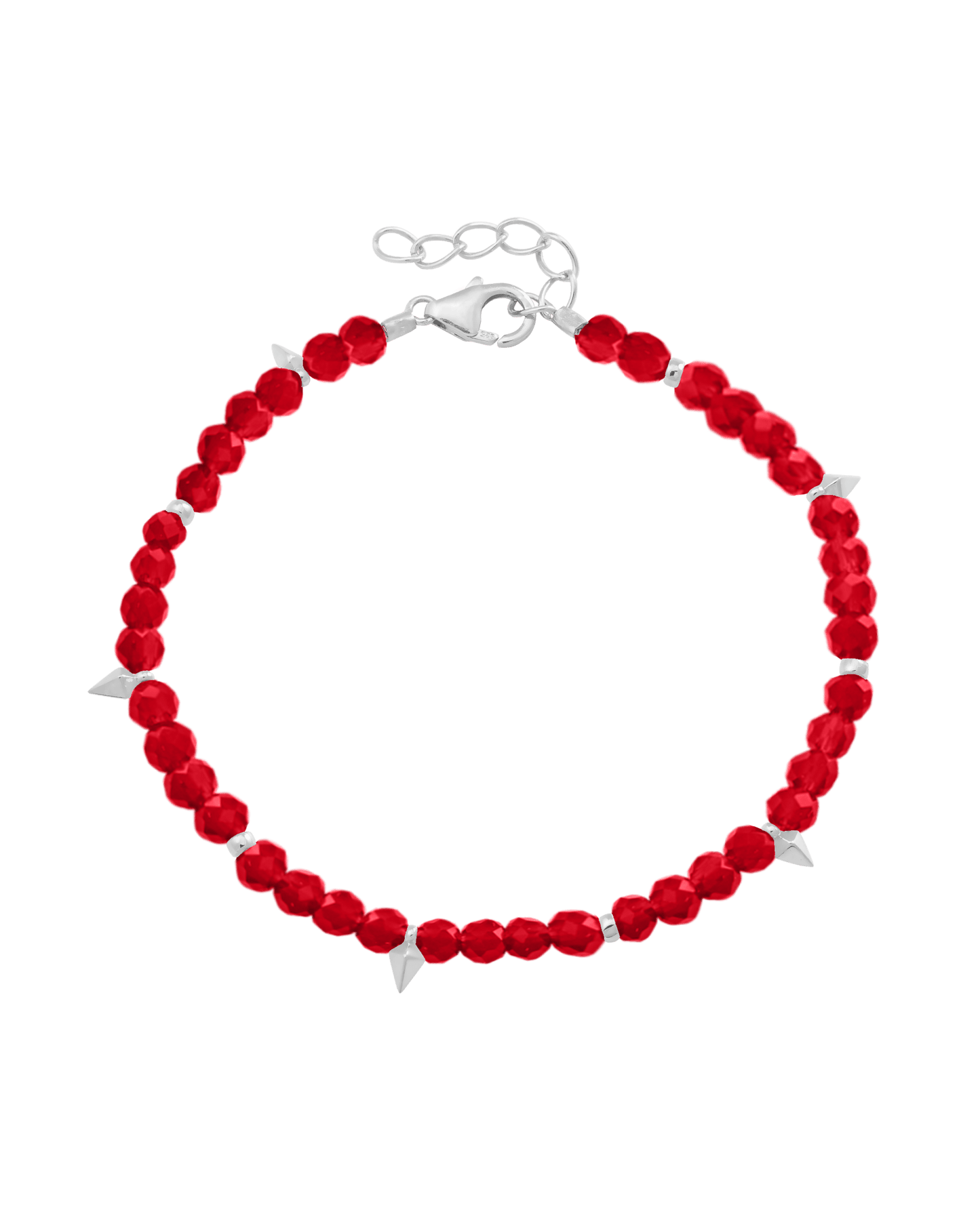 Beaded Gemstone Bracelet - 925 Sterling Silver Bracelets magal-dev Natural Red Jade 6" + 1" (S-M wrist) 