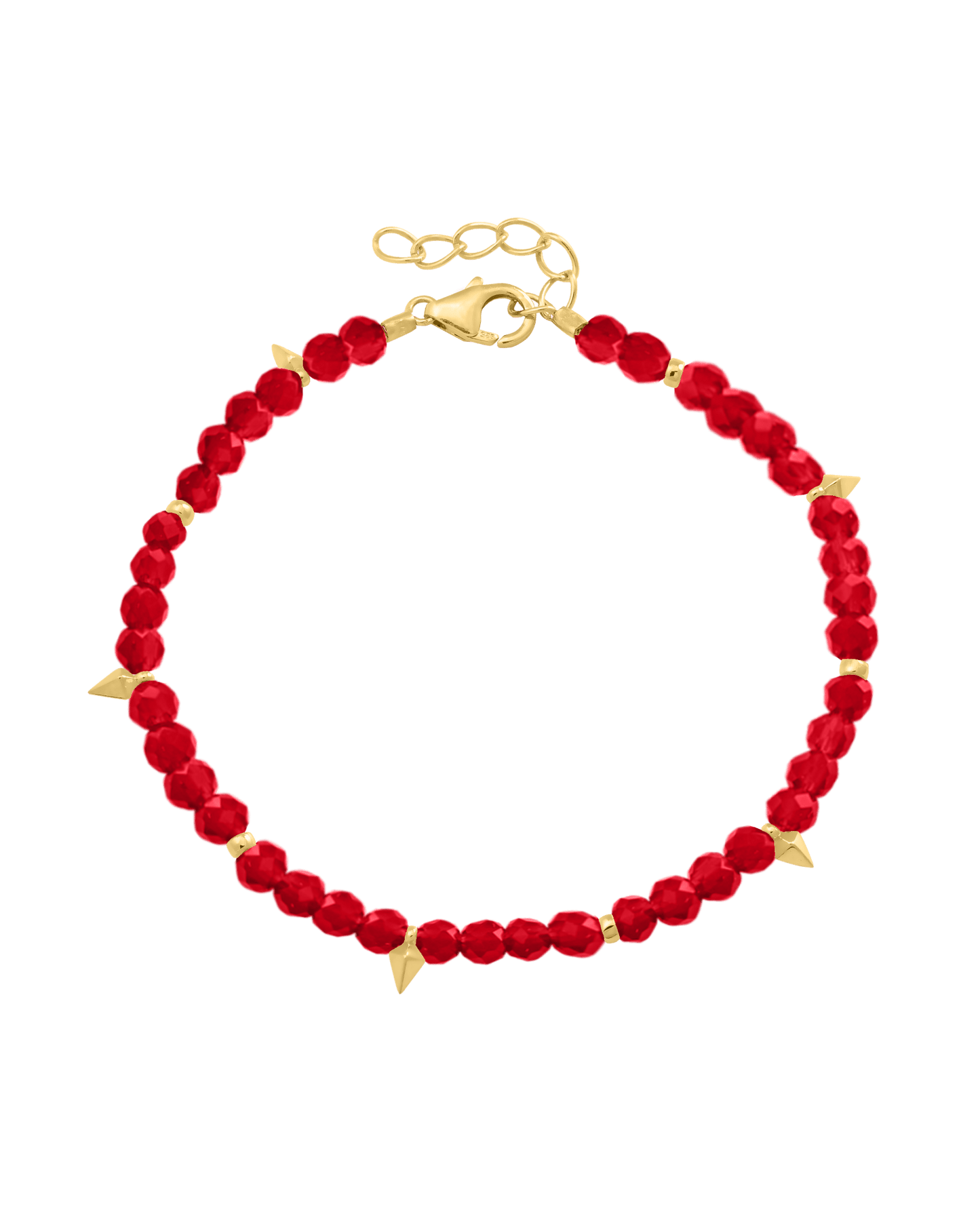Beaded Gemstone Bracelet - 18K Gold Vermeil Bracelets magal-dev Natural Red Jade 6" + 1" (S-M wrist) 