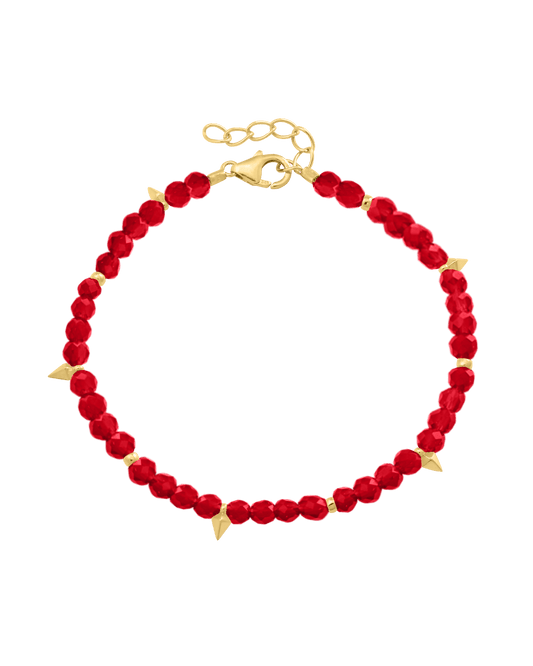 Beaded Gemstone Bracelet - 18K Gold Vermeil Bracelets magal-dev Natural Red Jade 6" + 1" (S-M wrist) 