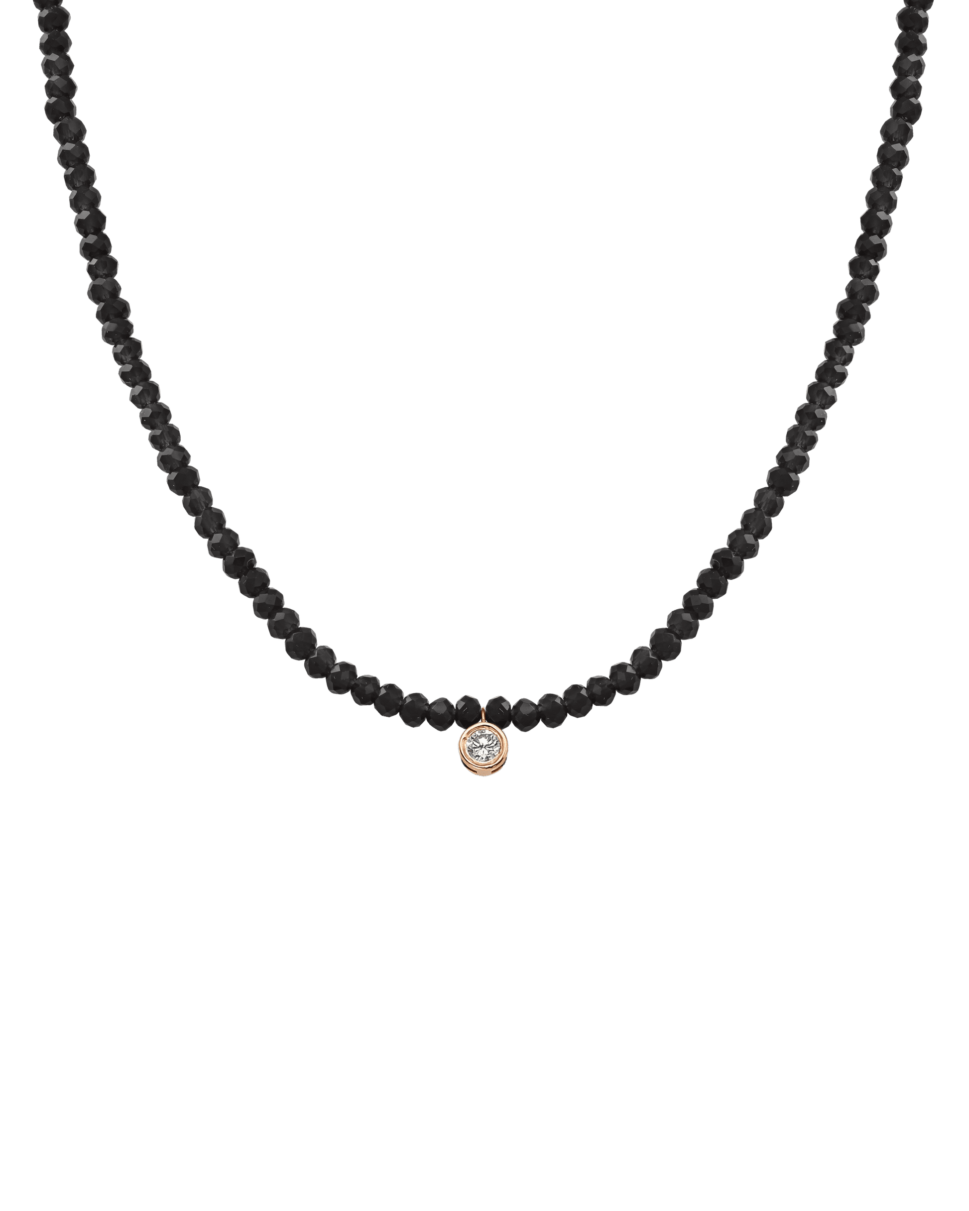 The Gemstone & Diamond Necklace - 14K Rose Gold Necklaces 14K Solid Gold Glass Beads Black Spinnel Large: 0.1ct 14"