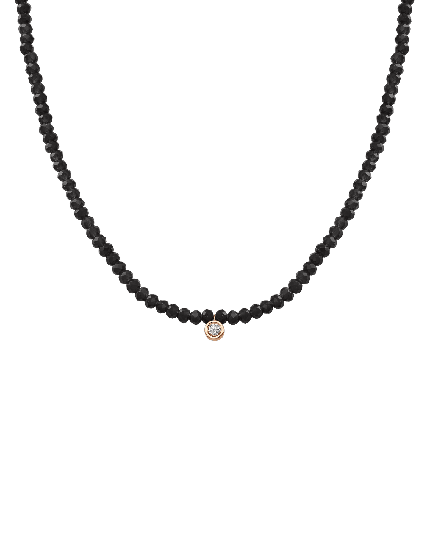 The Gemstone & Diamond Necklace - 14K Rose Gold Necklaces 14K Solid Gold Glass Beads Black Spinnel Medium: 0.04ct 14"