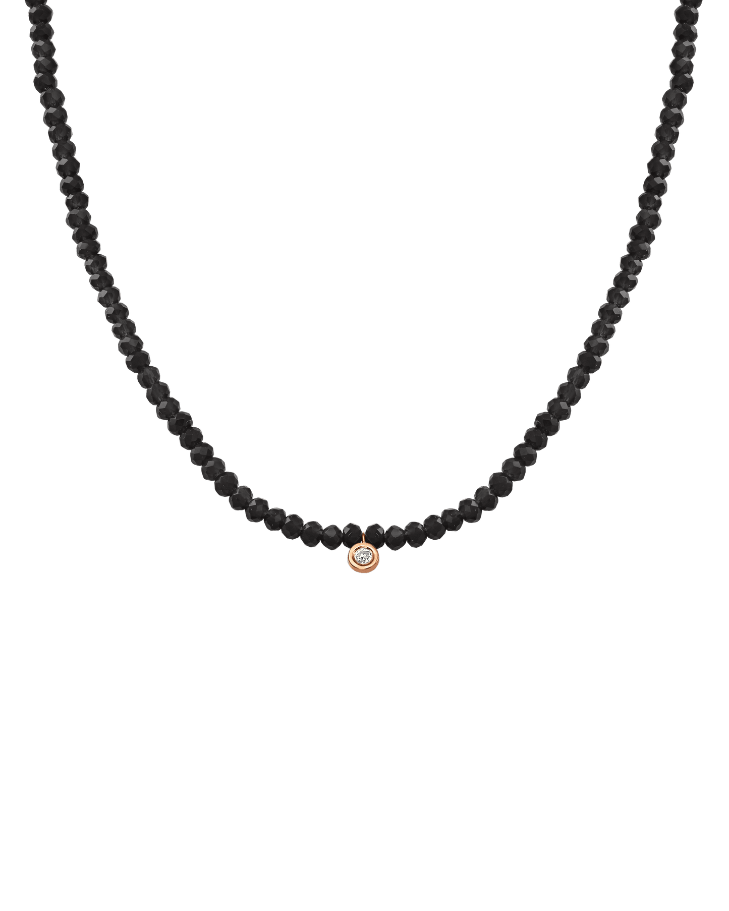 The Gemstone & Diamond Necklace - 14K Rose Gold Necklaces 14K Solid Gold Glass Beads Black Spinnel Small: 0.03ct 14"