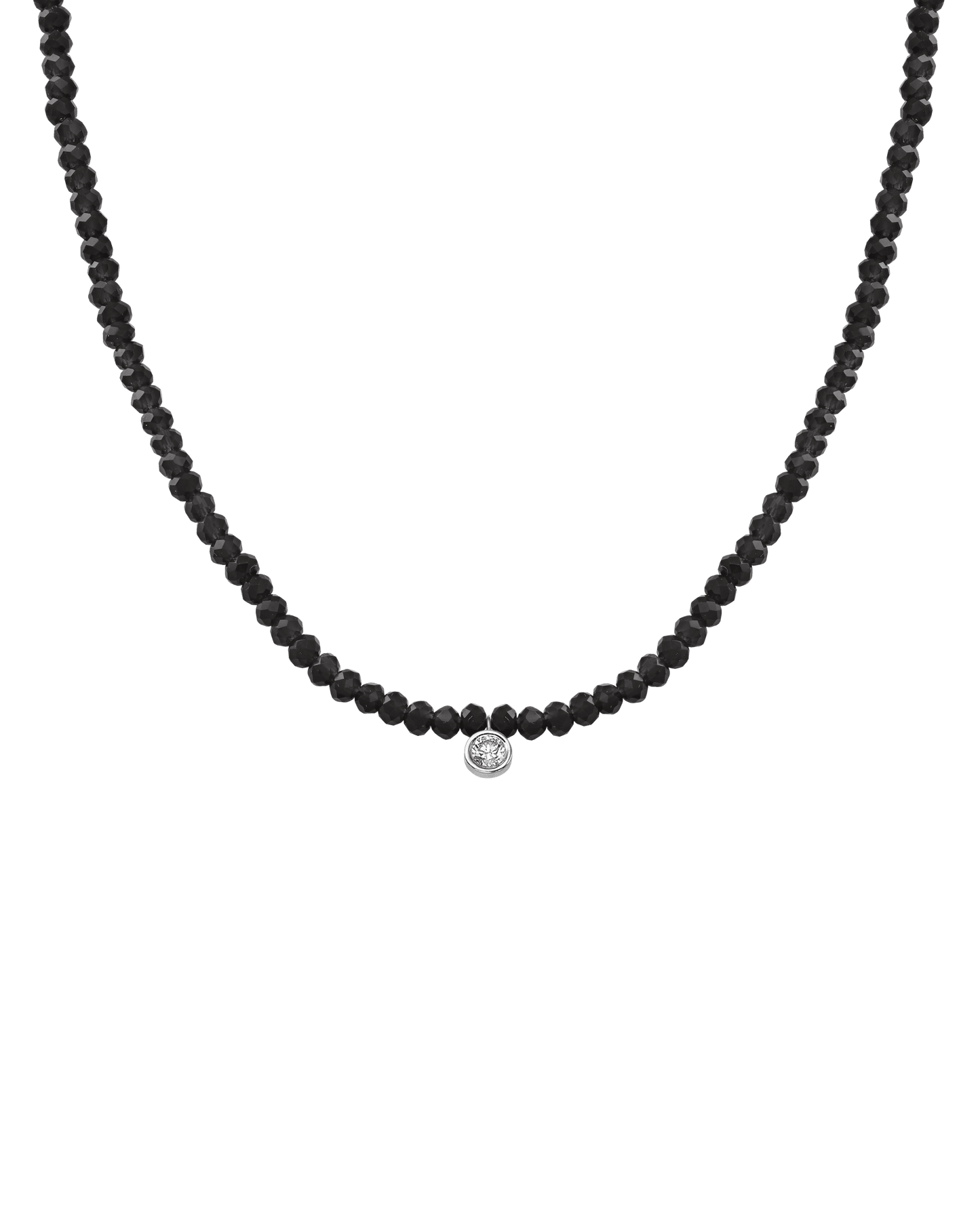 The Gemstone & Diamond Necklace - 14K White Gold Necklaces 14K Solid Gold Glass Beads Black Spinnel Large: 0.1ct 14"