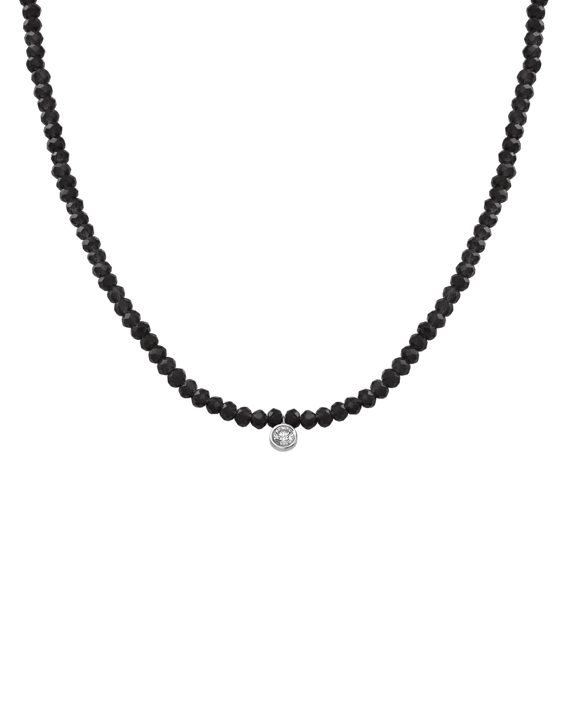 The Gemstone & Diamond Necklace - 14K White Gold Necklaces 14K Solid Gold Glass Beads Black Spinnel Large: 0.1ct 14"