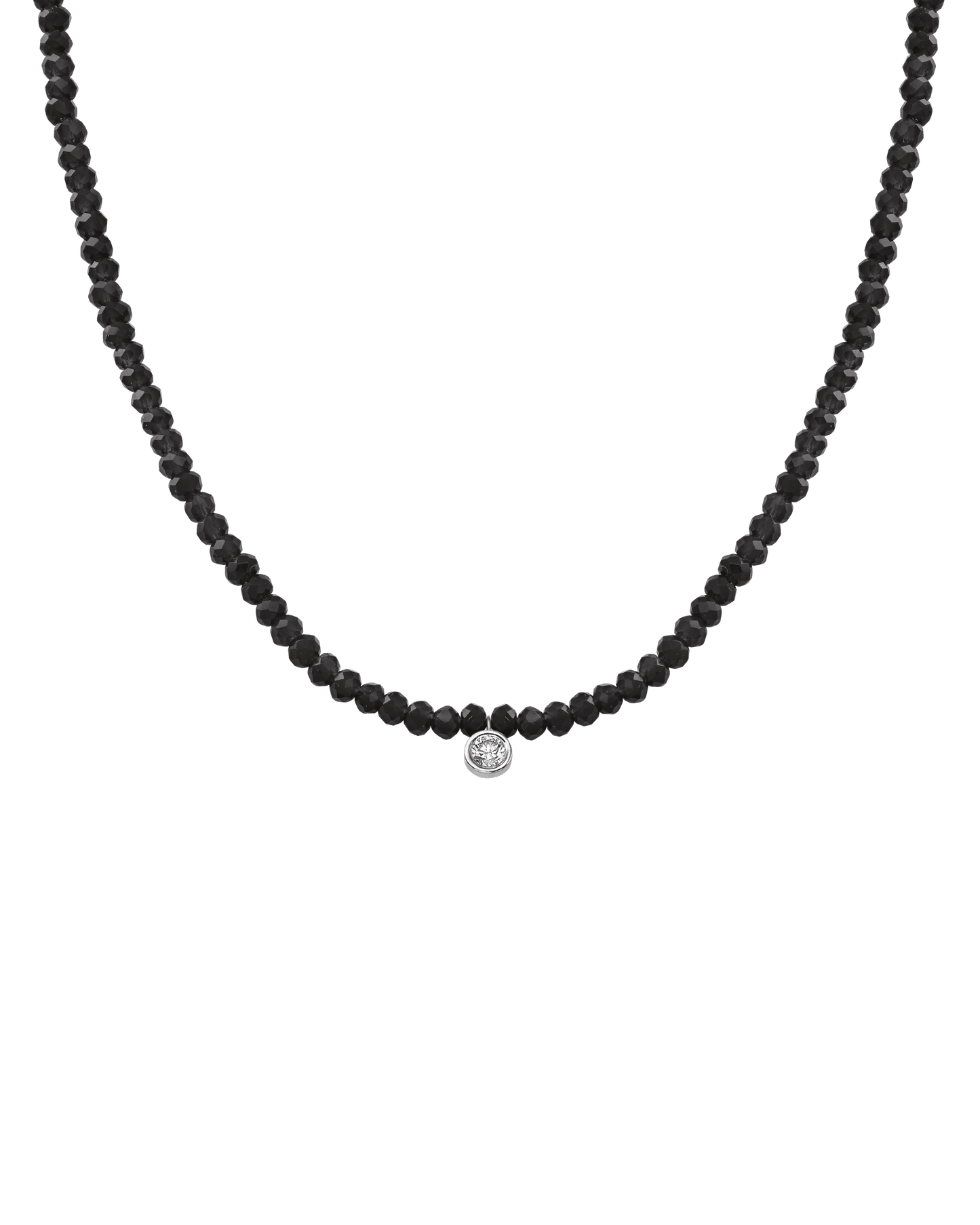 Collier Pierres Précieuses & Diamant - Or Blanc 14 carats Necklaces magal-dev Perles de verre Spinnel noir Large: 0.10 carats 35cm