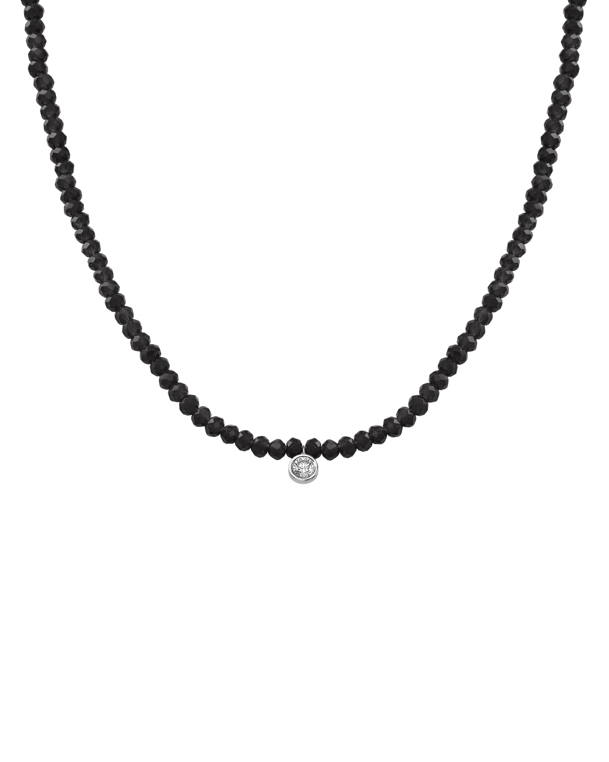 Collier Pierres Précieuses & Diamant - Or Blanc 14 carats Necklaces magal-dev Perles de verre Spinnel noir Large: 0.10 carats 35cm