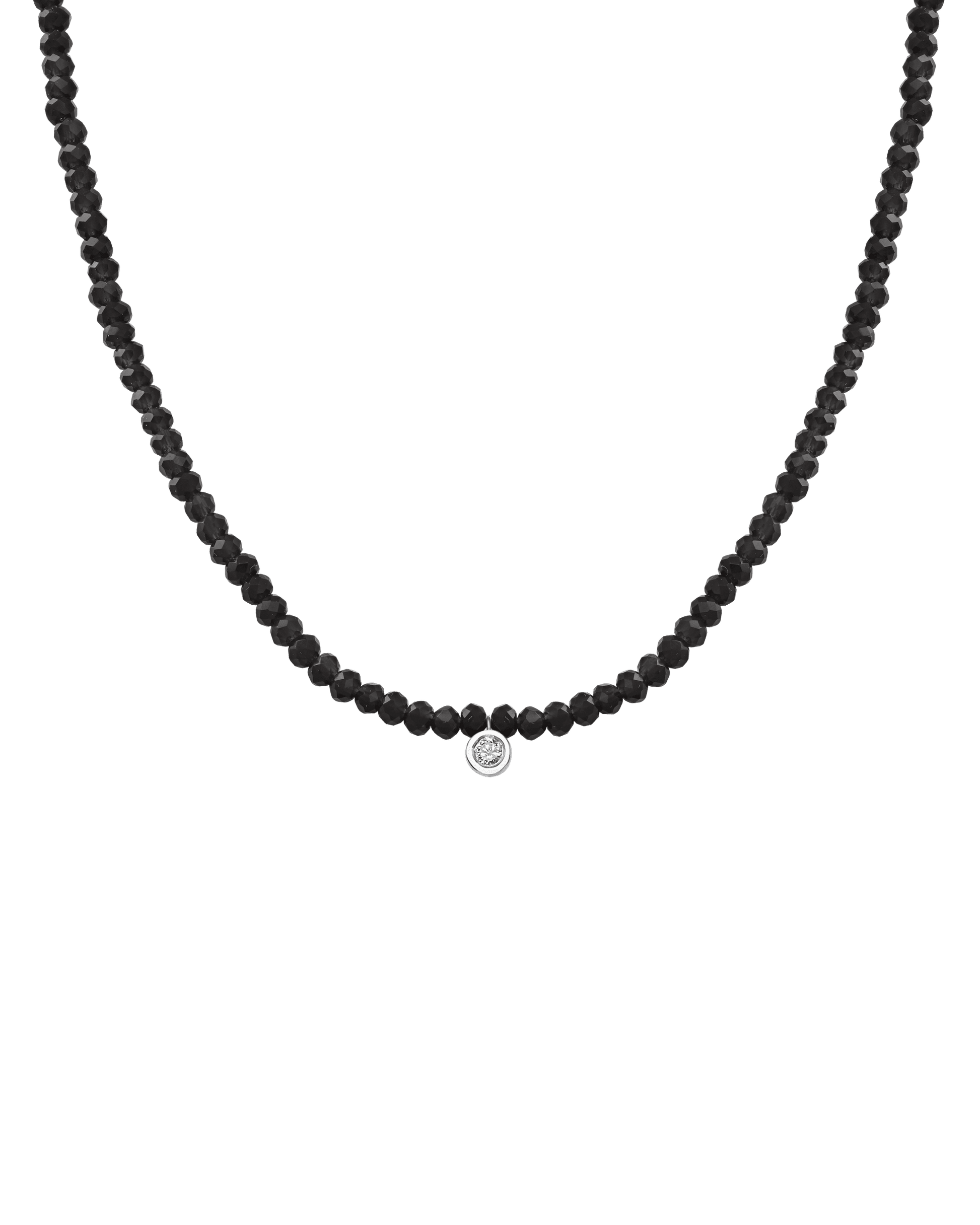 The Gemstone & Diamond Necklace - 14K White Gold Necklaces 14K Solid Gold Glass Beads Black Spinnel Medium: 0.04ct 14"