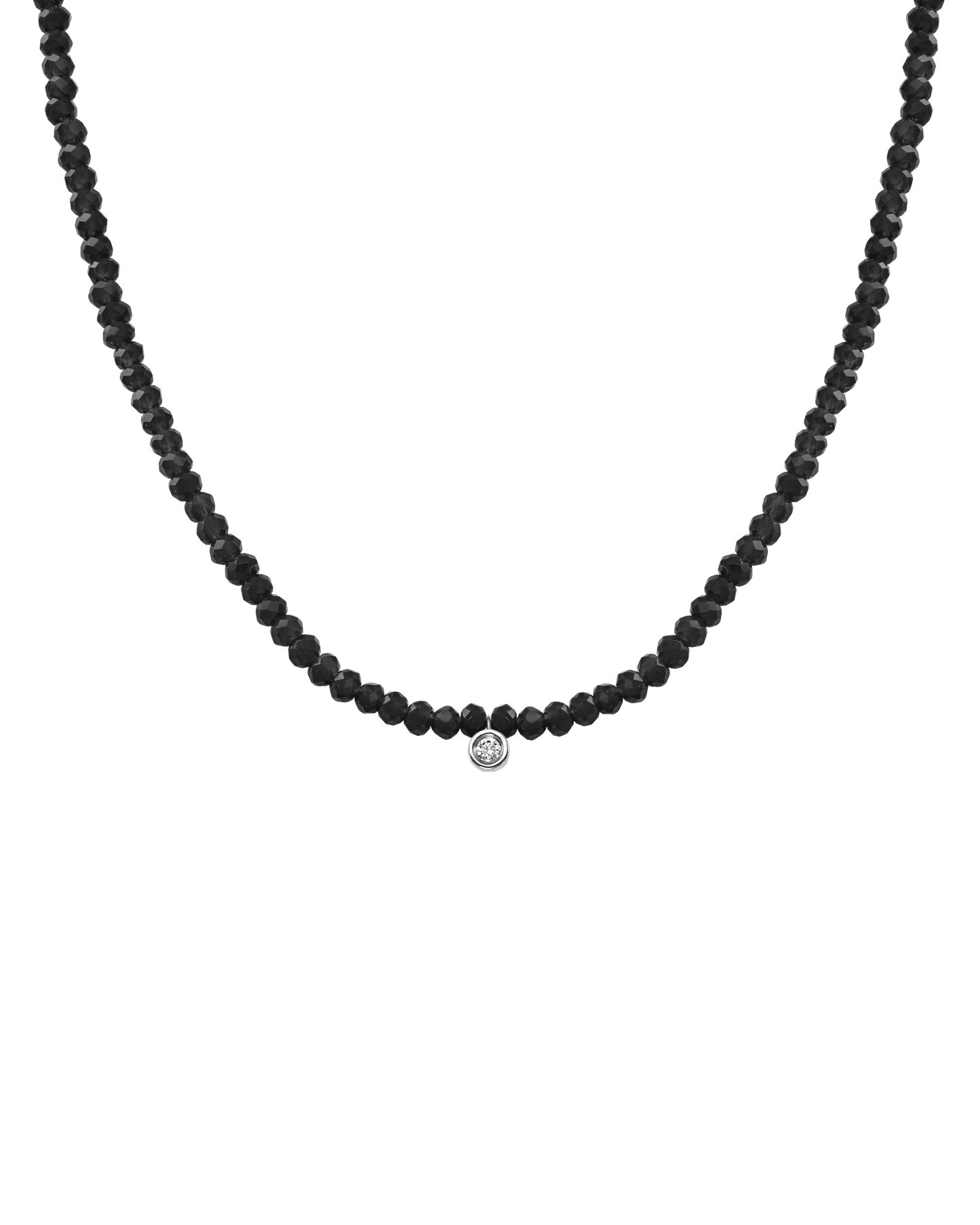 The Gemstone & Diamond Necklace - 14K White Gold Necklaces 14K Solid Gold Glass Beads Black Spinnel Small: 0.03ct 14"