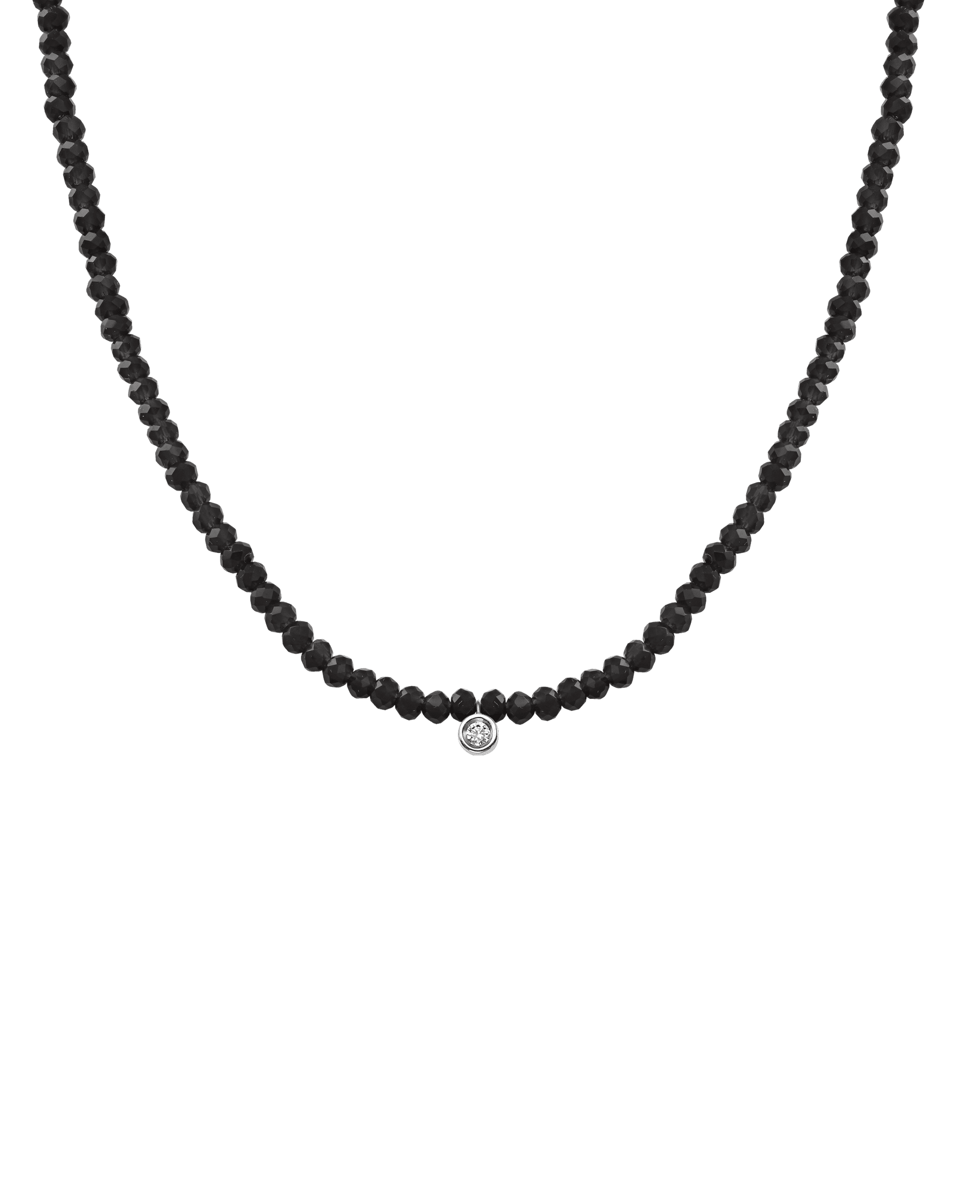 Collier Pierres Précieuses & Diamant - Or Blanc 14 carats Necklaces magal-dev Perles de verre Spinnel noir Small: 0.03 carats 35cm